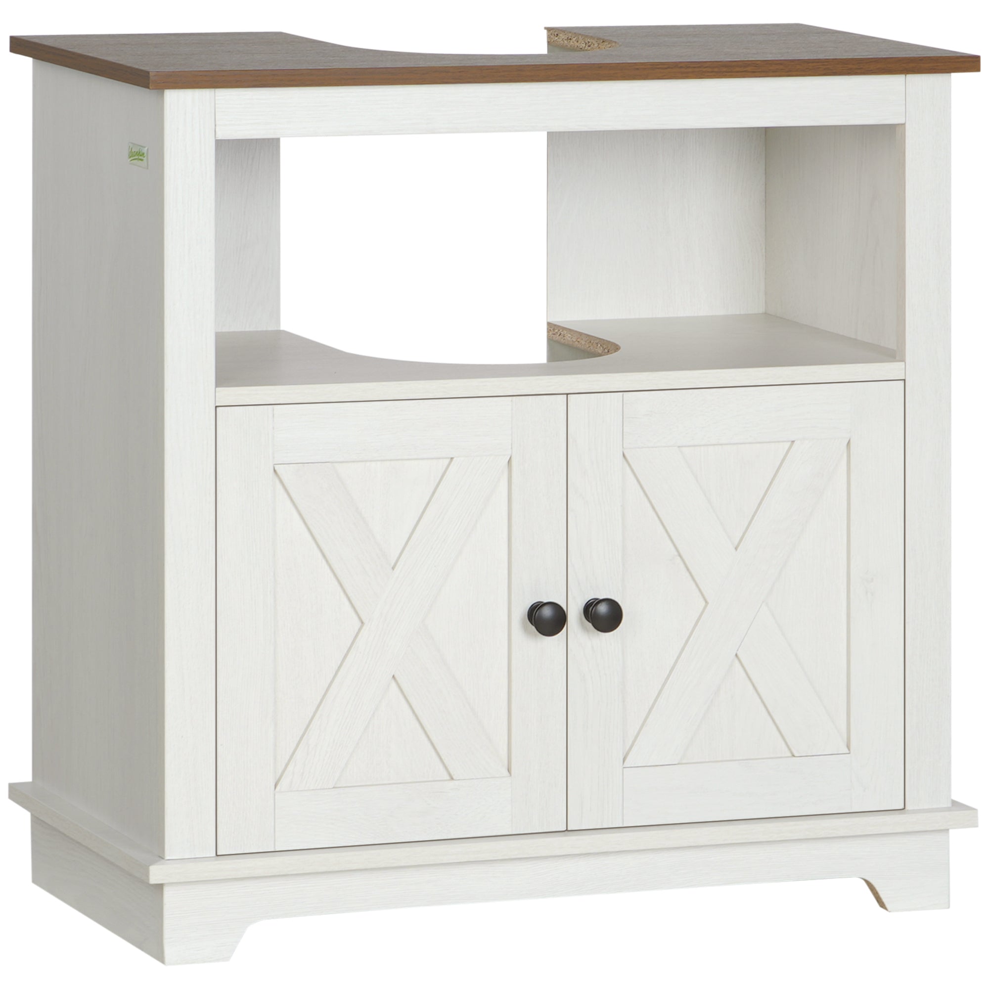 kleankin Bathroom Sink Cabinet, Under Sink Storage Cabinet with Double Doors and Shelves, White