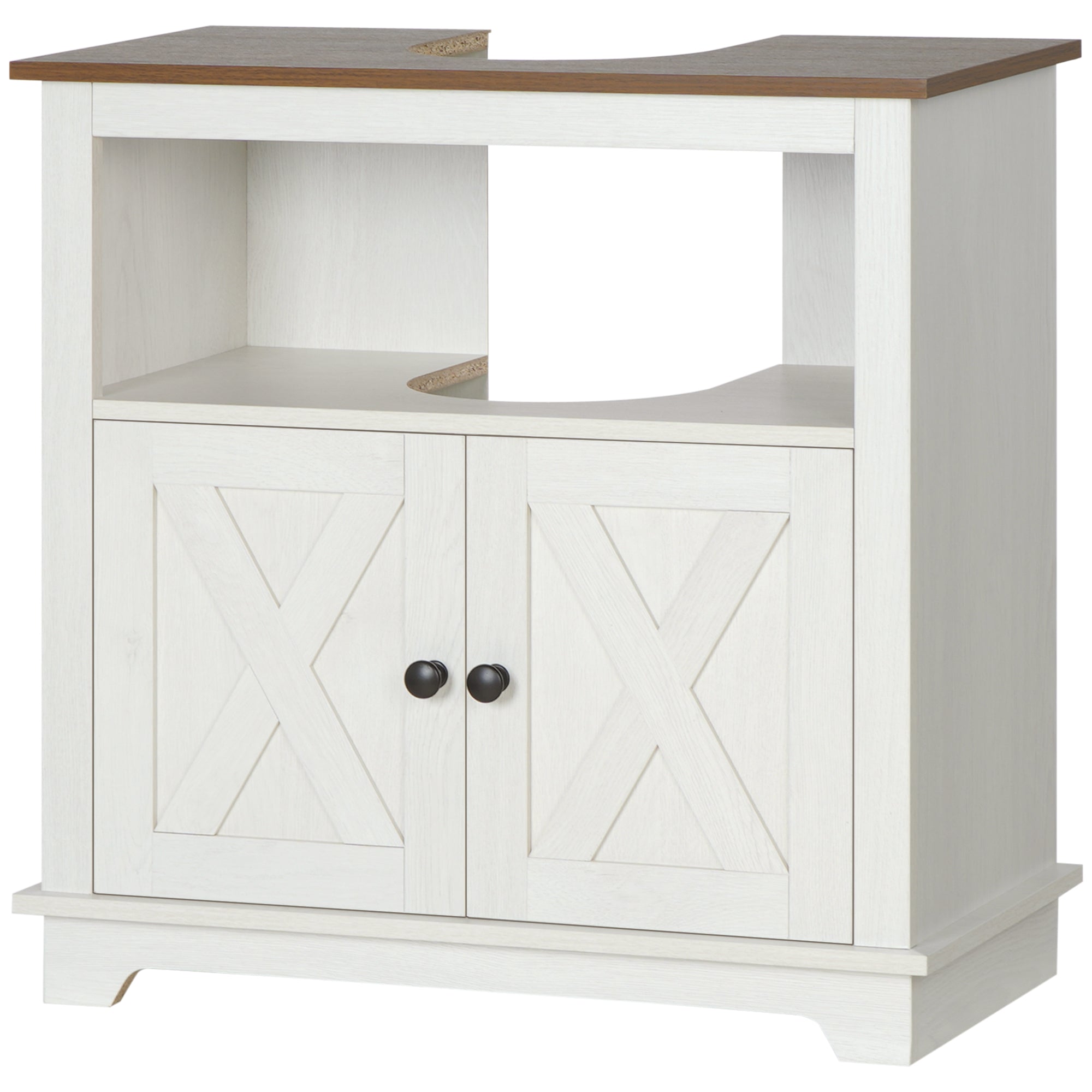 kleankin Bathroom Sink Cabinet, Under Sink Storage Cabinet with Double Doors and Shelves, White