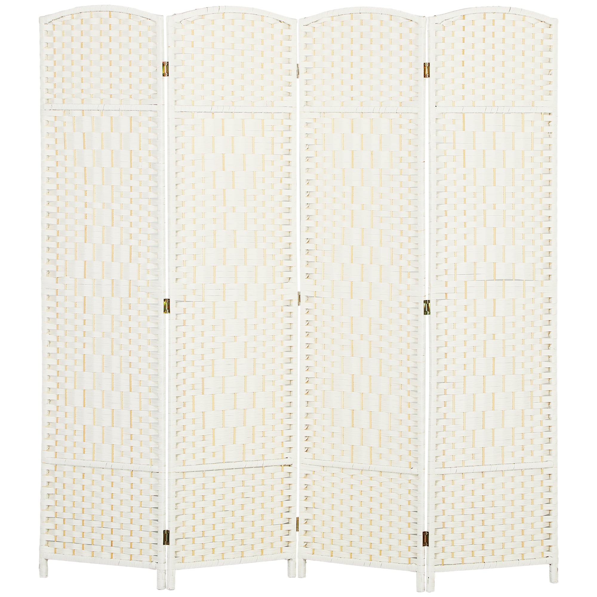 4 Panel 6' Tall Privacy Screen Freestanding Wood Partition, White