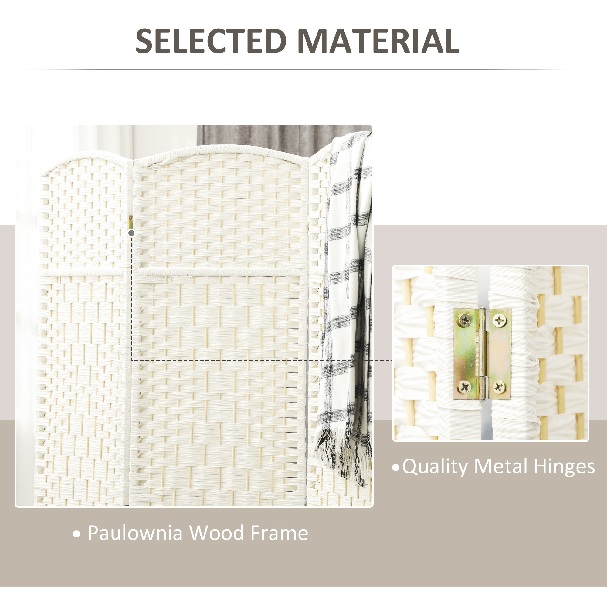 4 Panel 6' Tall Privacy Screen Freestanding Wood Partition, White