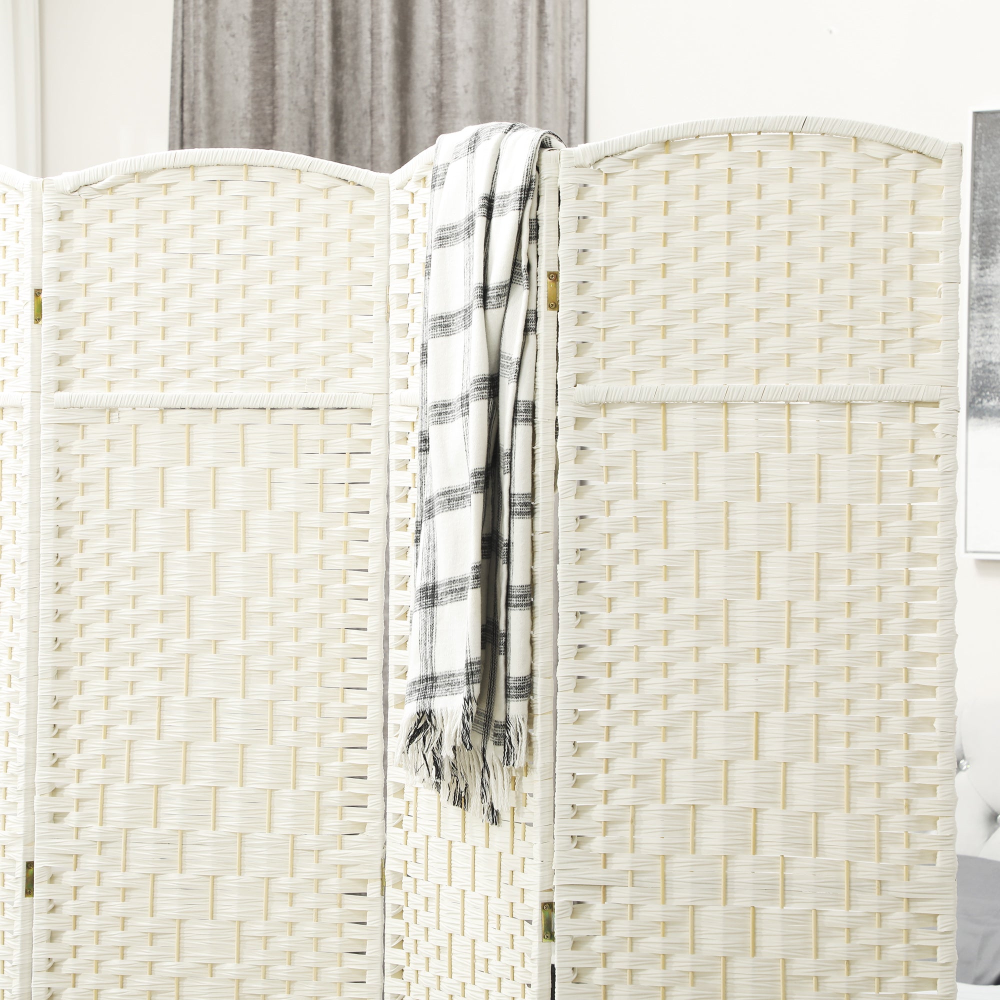 4 Panel 6' Tall Privacy Screen Freestanding Wood Partition, White