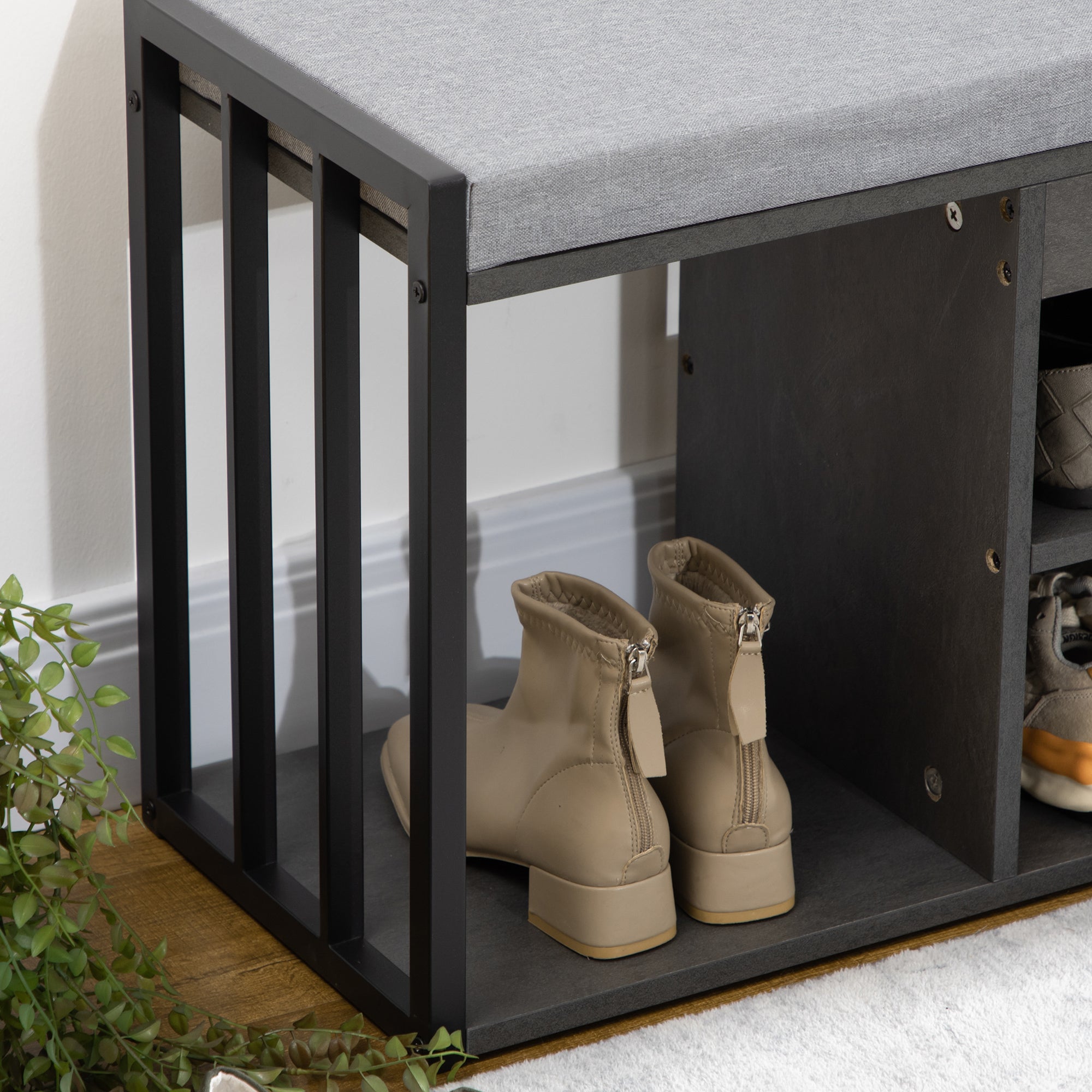HOMCOM Shoe Bench, Modern Shoe Storage Bench with Cushion and Shelves, Shoe Rack Bench for Entryway, Hallway, Grey