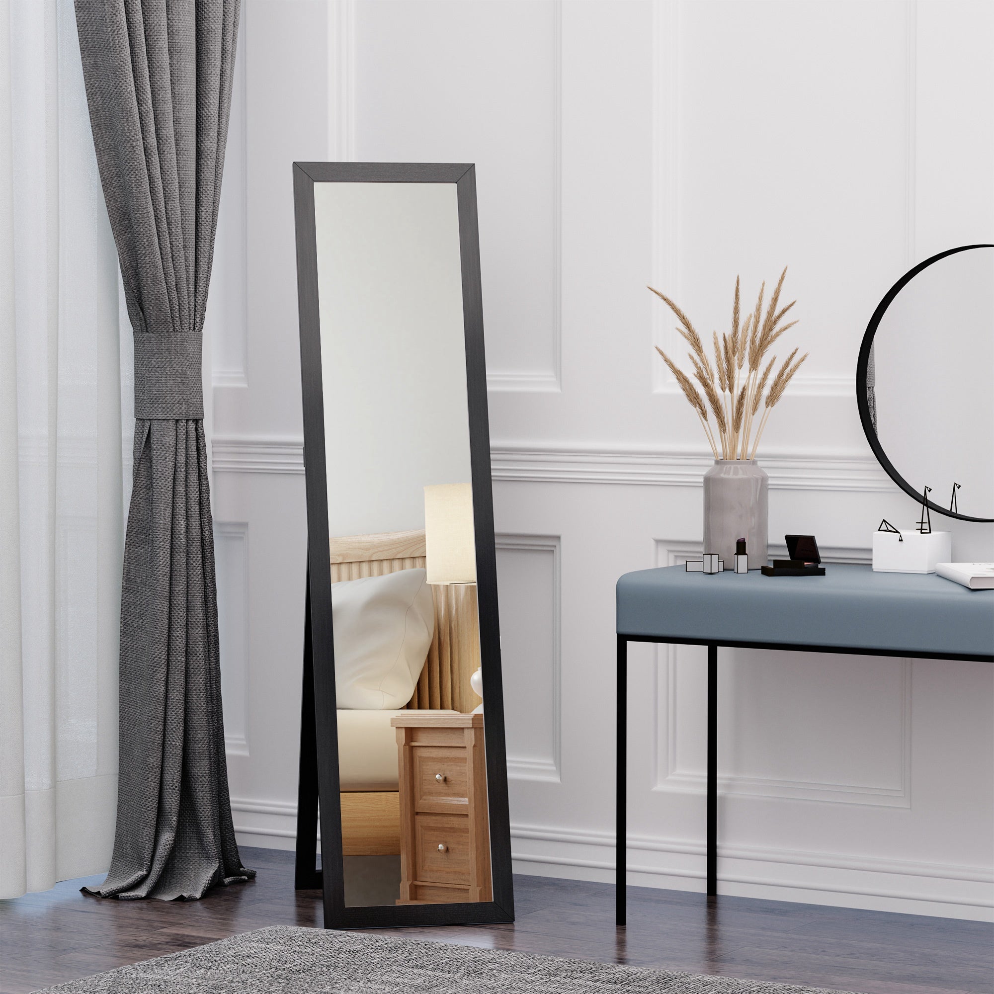 HOMCOM Full Length Mirror, Floor Standing or Wall-Mounted Long Mirror, Rectangular Full Body Mirror for Bedroom, Living Room, Black