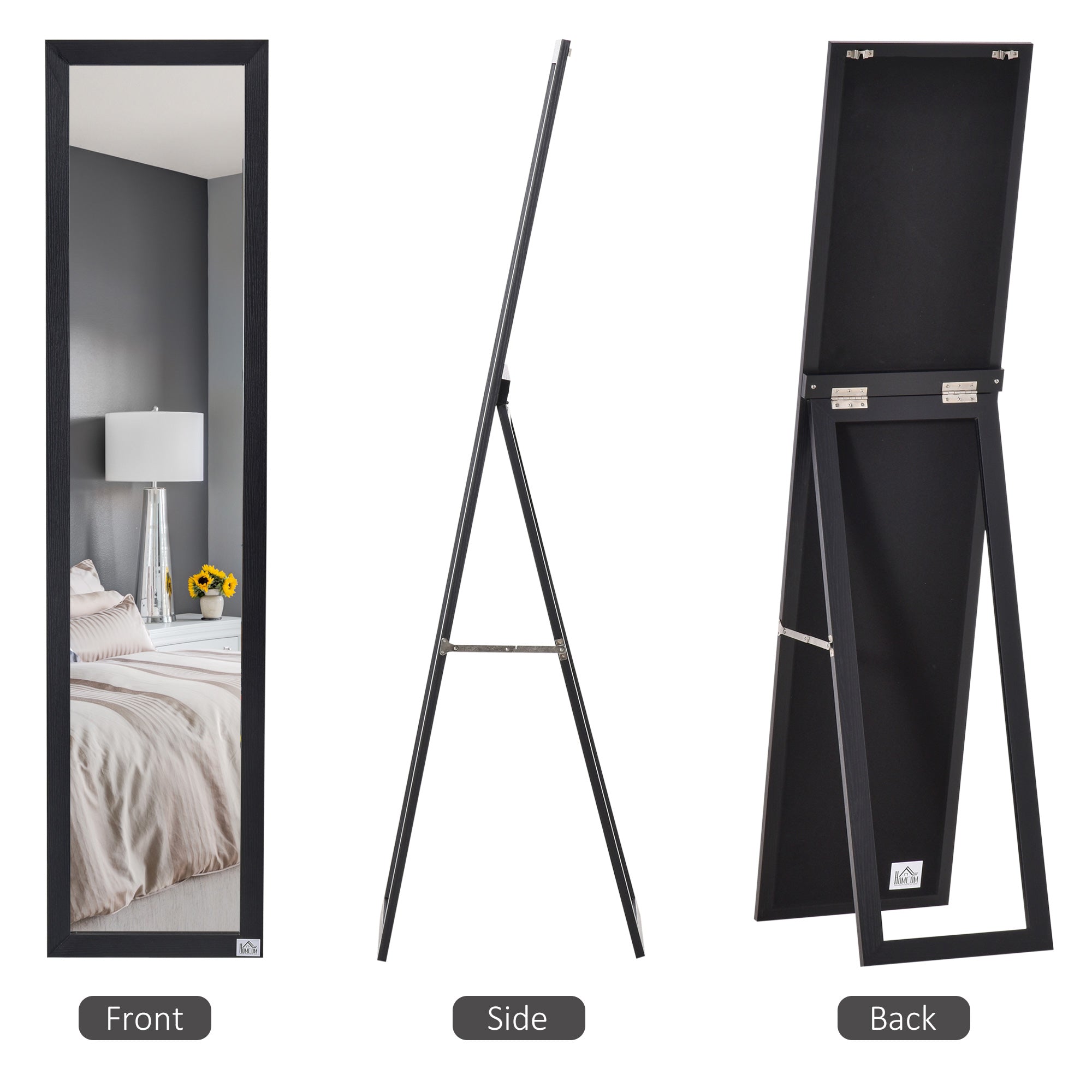 HOMCOM Full Length Mirror, Floor Standing or Wall-Mounted Long Mirror, Rectangular Full Body Mirror for Bedroom, Living Room, Black