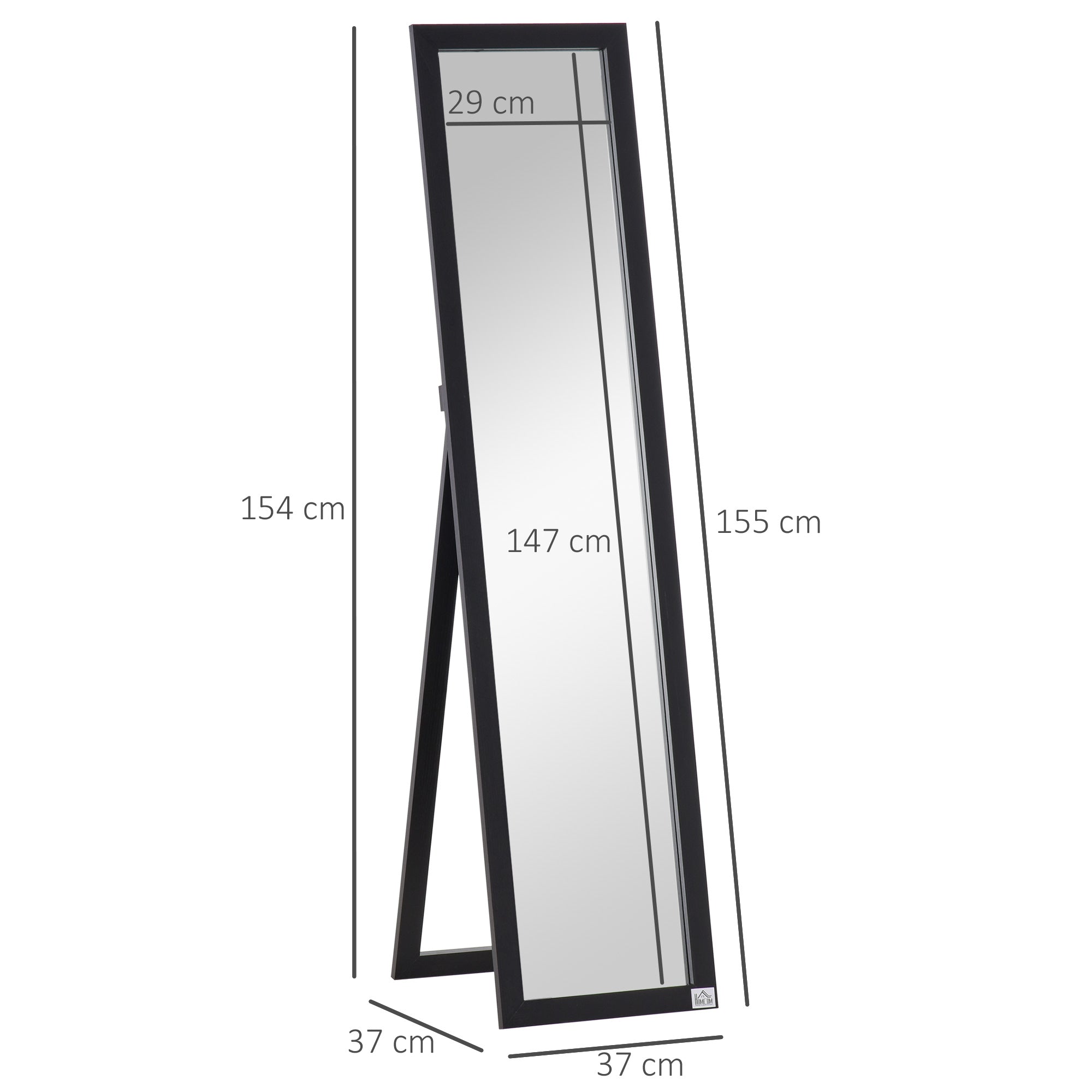 HOMCOM Full Length Mirror, Floor Standing or Wall-Mounted Long Mirror, Rectangular Full Body Mirror for Bedroom, Living Room, Black