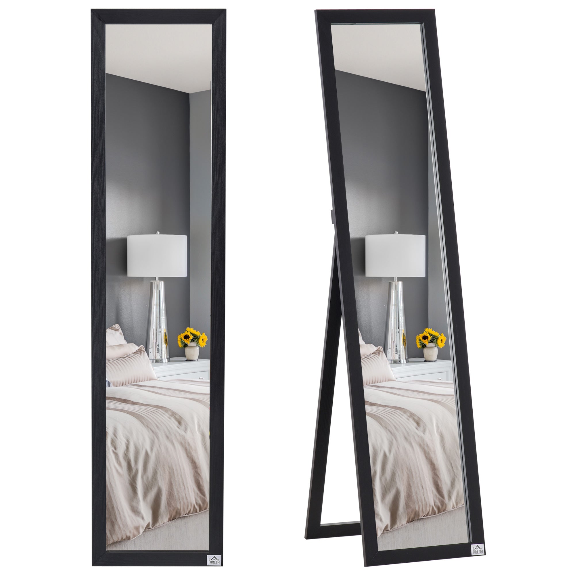 HOMCOM Full Length Mirror, Floor Standing or Wall-Mounted Long Mirror, Rectangular Full Body Mirror for Bedroom, Living Room, Black