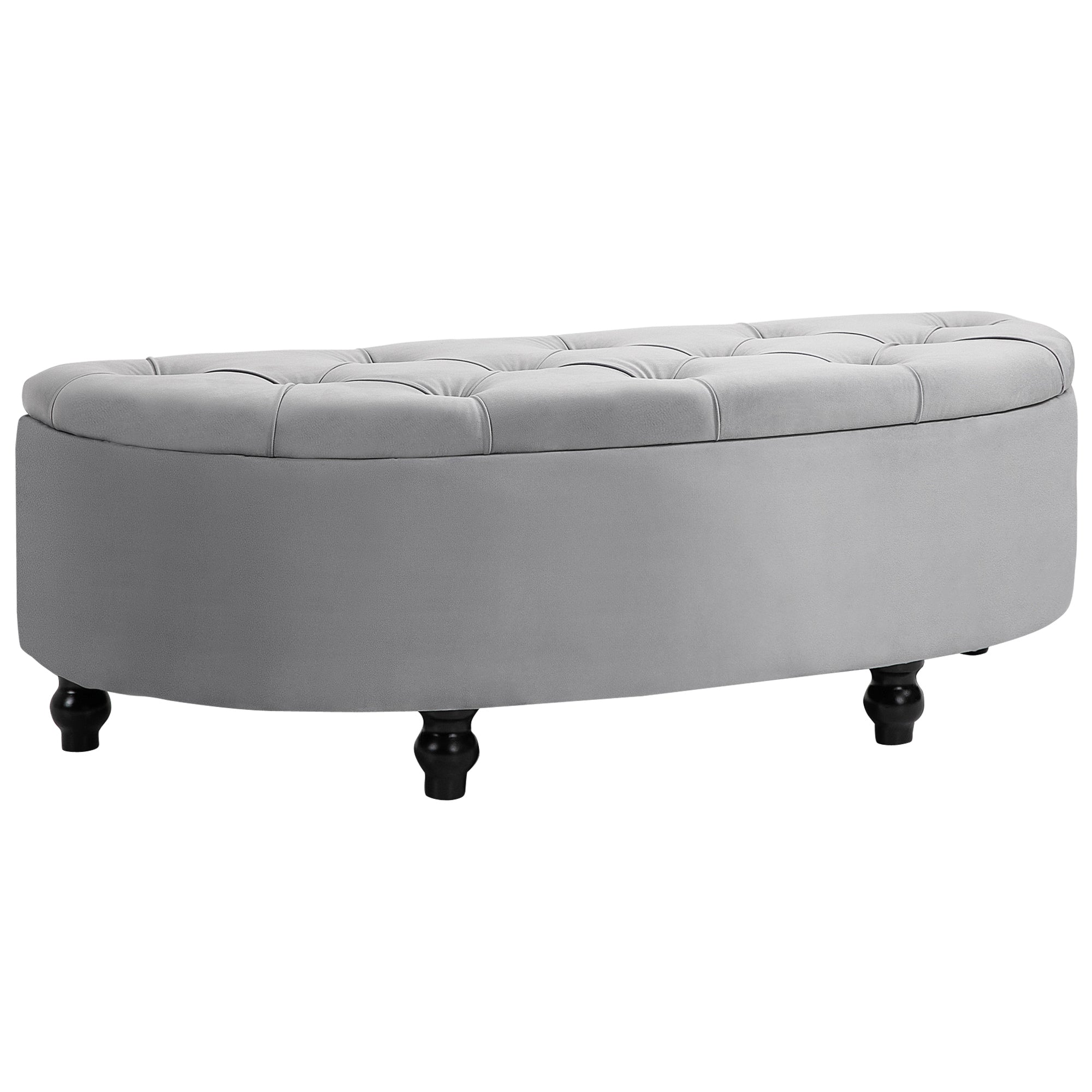 HOMCOM Semi-Circle Bed End Bench Ottoman with Storage Tufted Upholstered Accent Seat Footrest Stool with Rubberwood Legs for Bedroom & Entryway, Light Grey