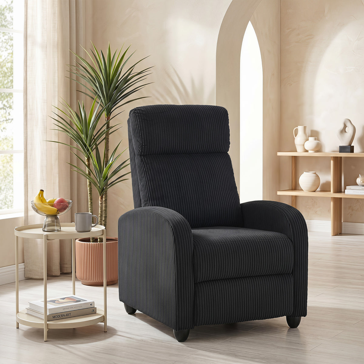Push Back Recliner Chair, Corduroy Home Theater Seating, Single Reclining Sofa Chair with Padded Seat for Living Room, Black