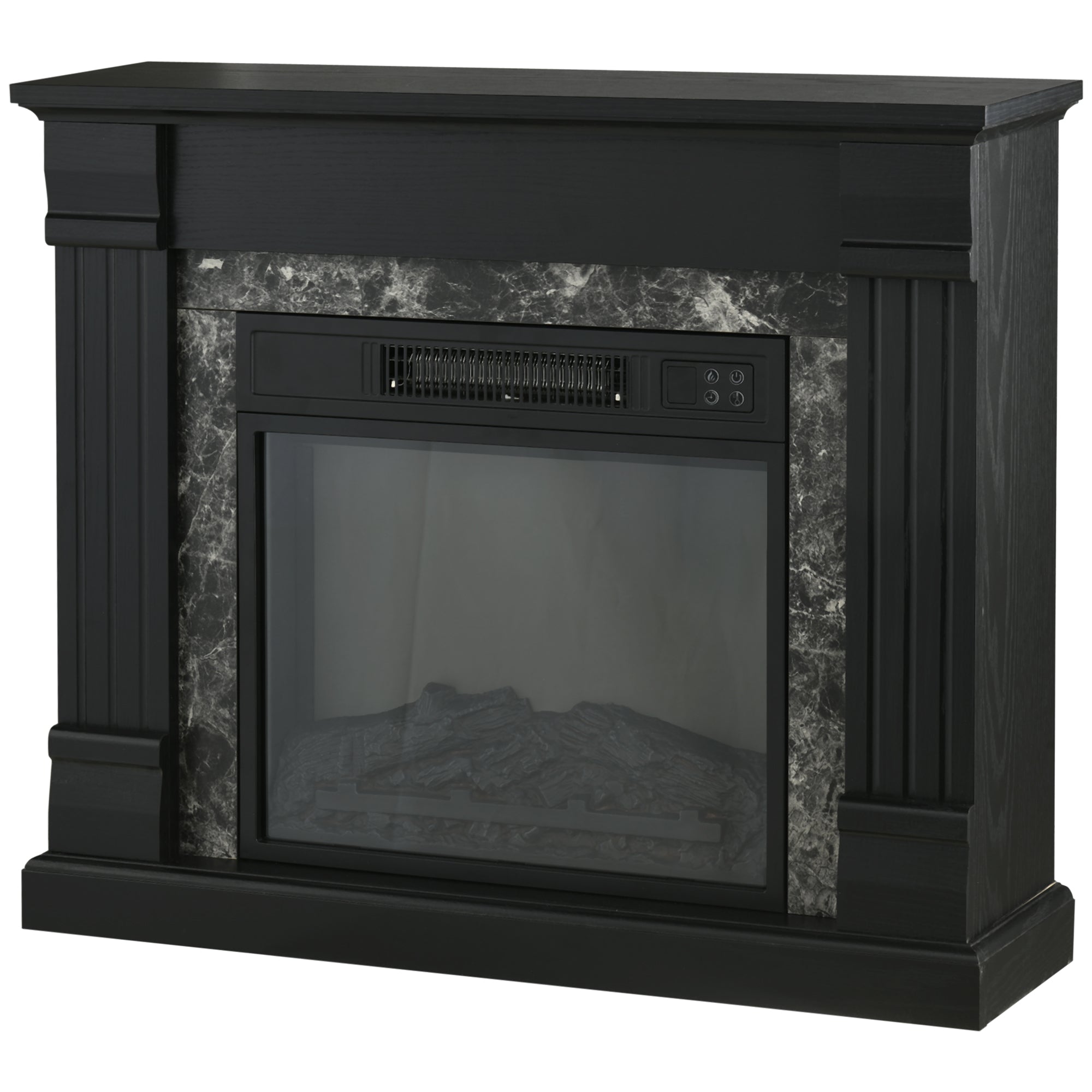 HOMCOM Electric Fireplace Mantel Wood Surround, Freestanding Fireplace Heater with Realistic Flame, Adjustable Temperature, Timer, Overheating Protection, and Remote Control, Black