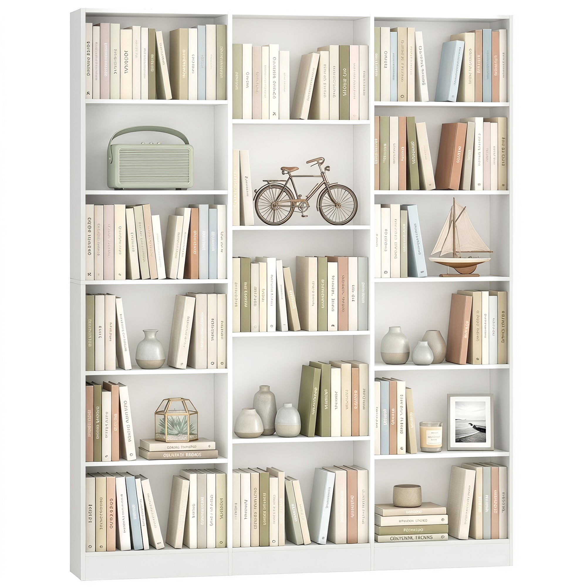 Bookcase with 17 Compartments, 6-Tier Tall Bookshelf with 17 Cubes, Adjustable Shelves, Freestanding Shelving Unit Display Shelf for Home Office, Living Room, 149 x 23.6 x 188 cm, White
