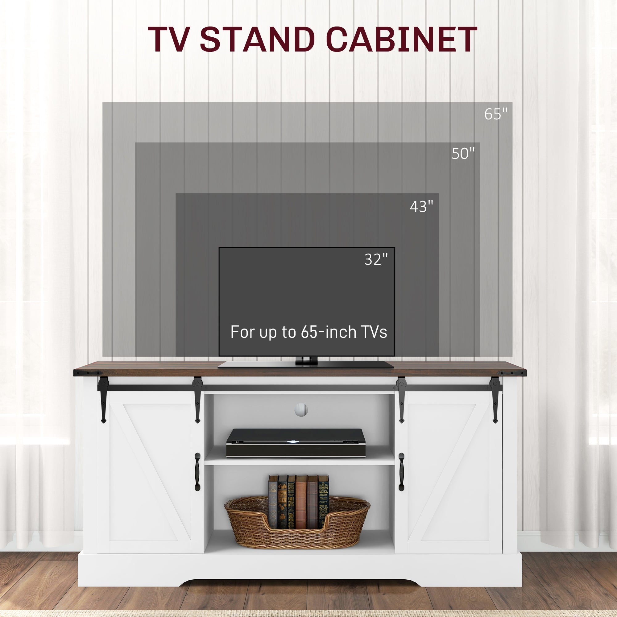 Sideboard with Charging Station Farmhouse Coffee Bar Cabinet TV Stand for TVs Up to 65" White