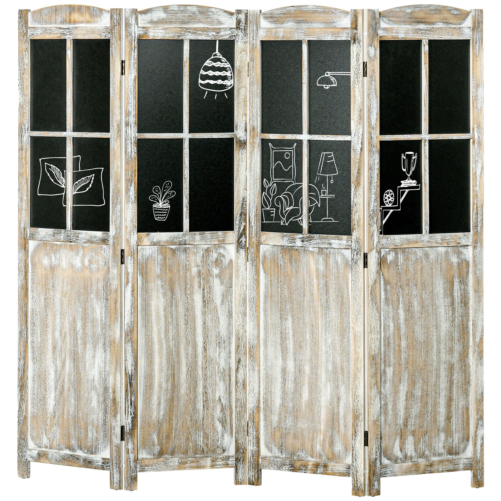 5.6' Tall Folding Indoor Portable Wood Privacy Screen with Black Boards, Natural