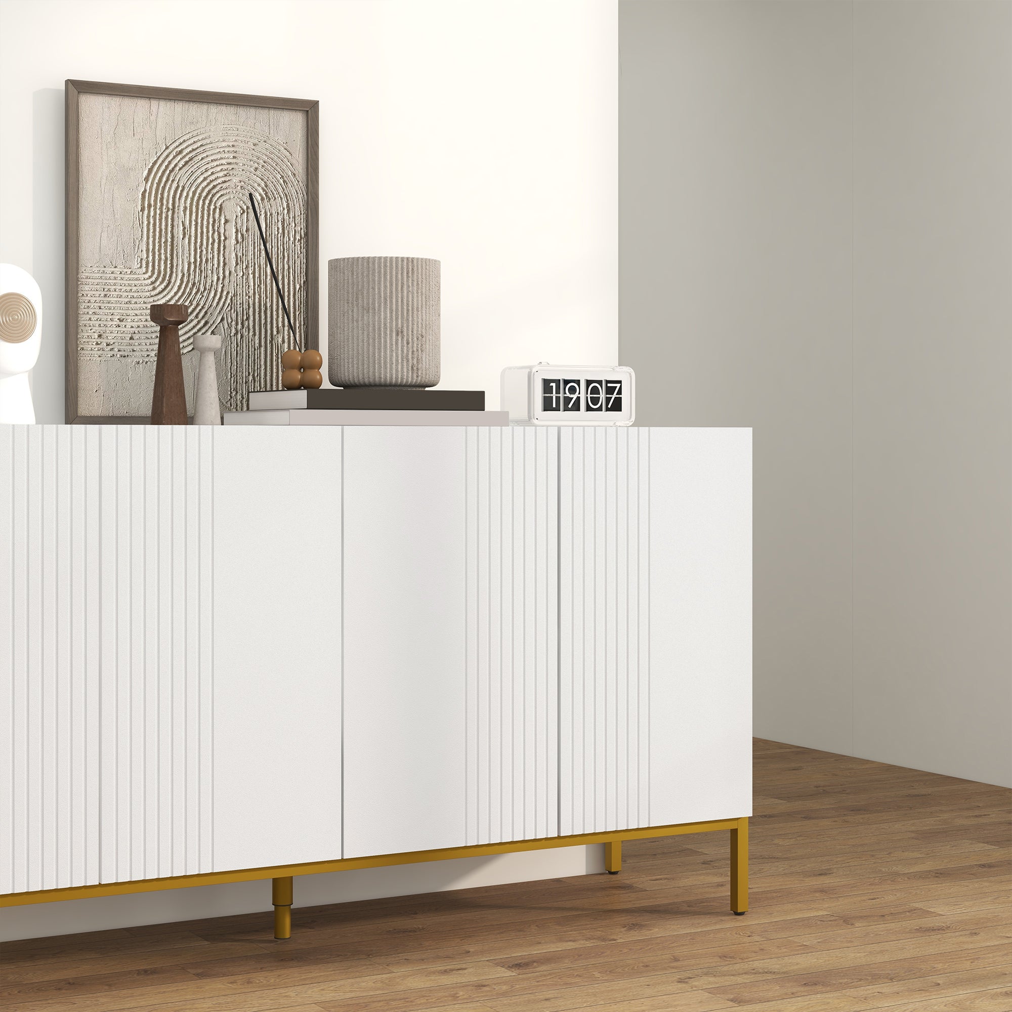 HOMCOM Sideboard Buffet Cabinet, Kitchen Storage Cabinet with Adjustable Shelves, Soft-Close Doors and Gold Legs, Modern Coffee Bar Cabinet, White