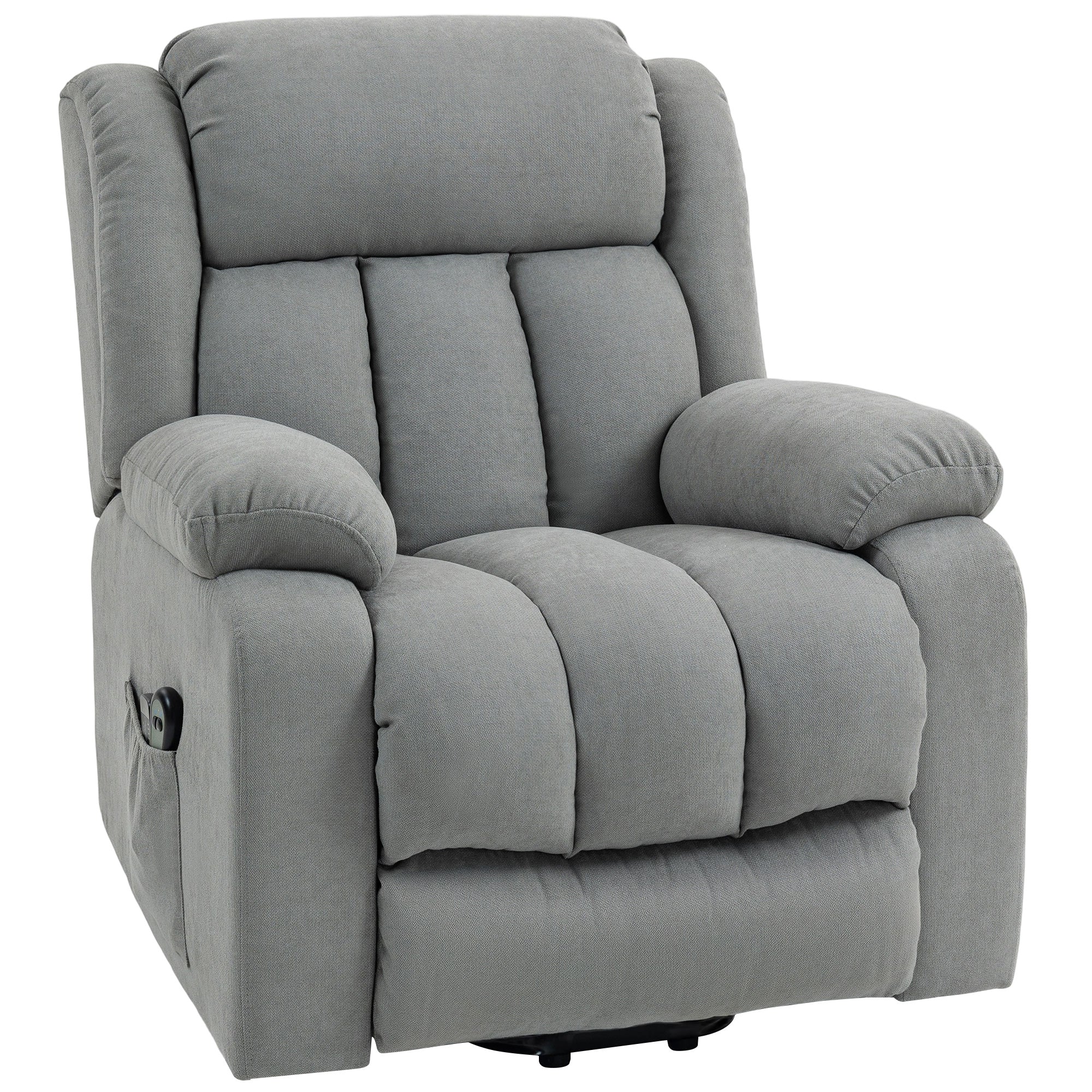 Power Lift Recliner Chair with Massage, Linen Overstuffed Lift Chair for Elderly, Electric Recliner Armchair with Footrest, Remote Control and Side Pocket, for Living Room, Light Grey