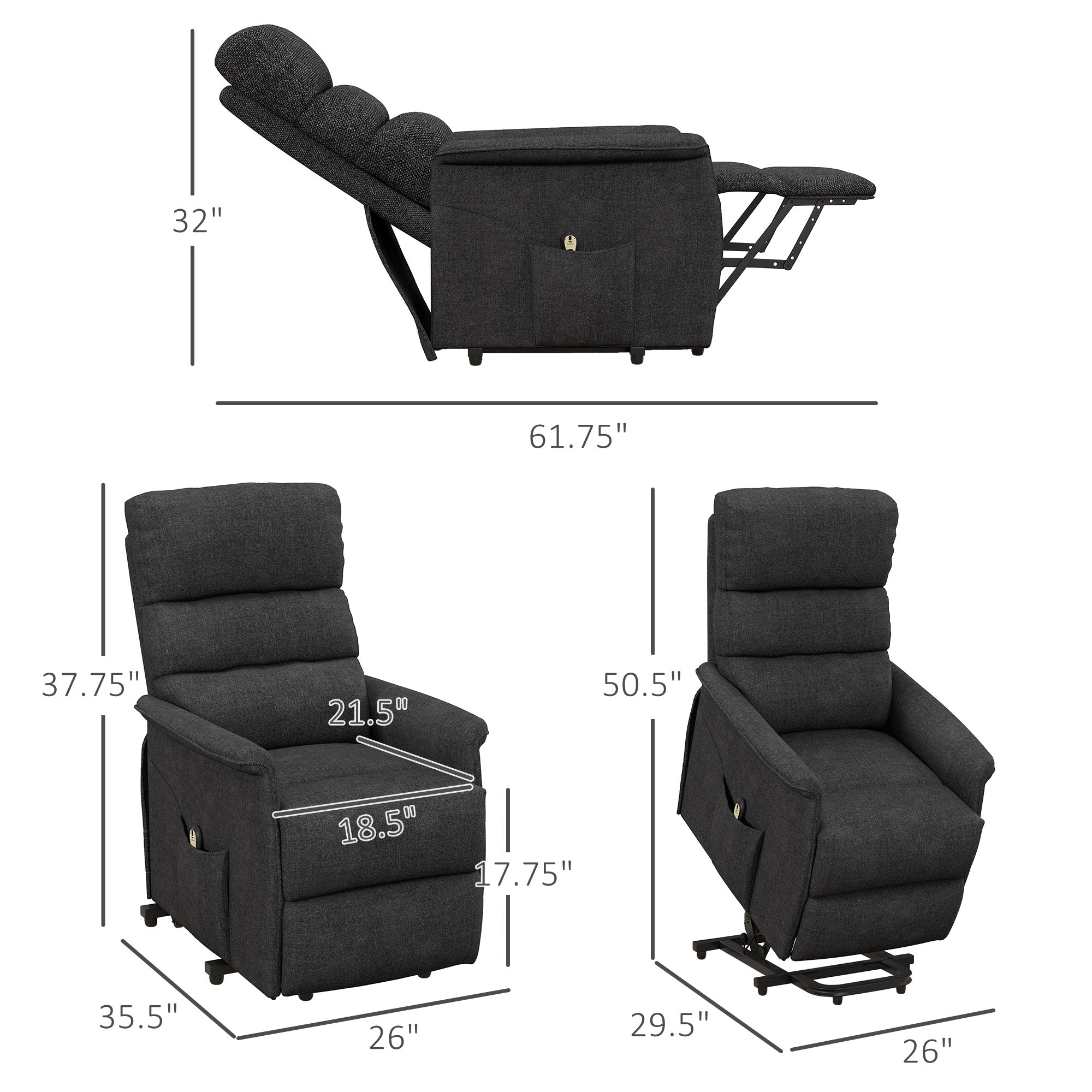 Electric Power Lift Recliner Chair for Seniors with Remote Control, Black