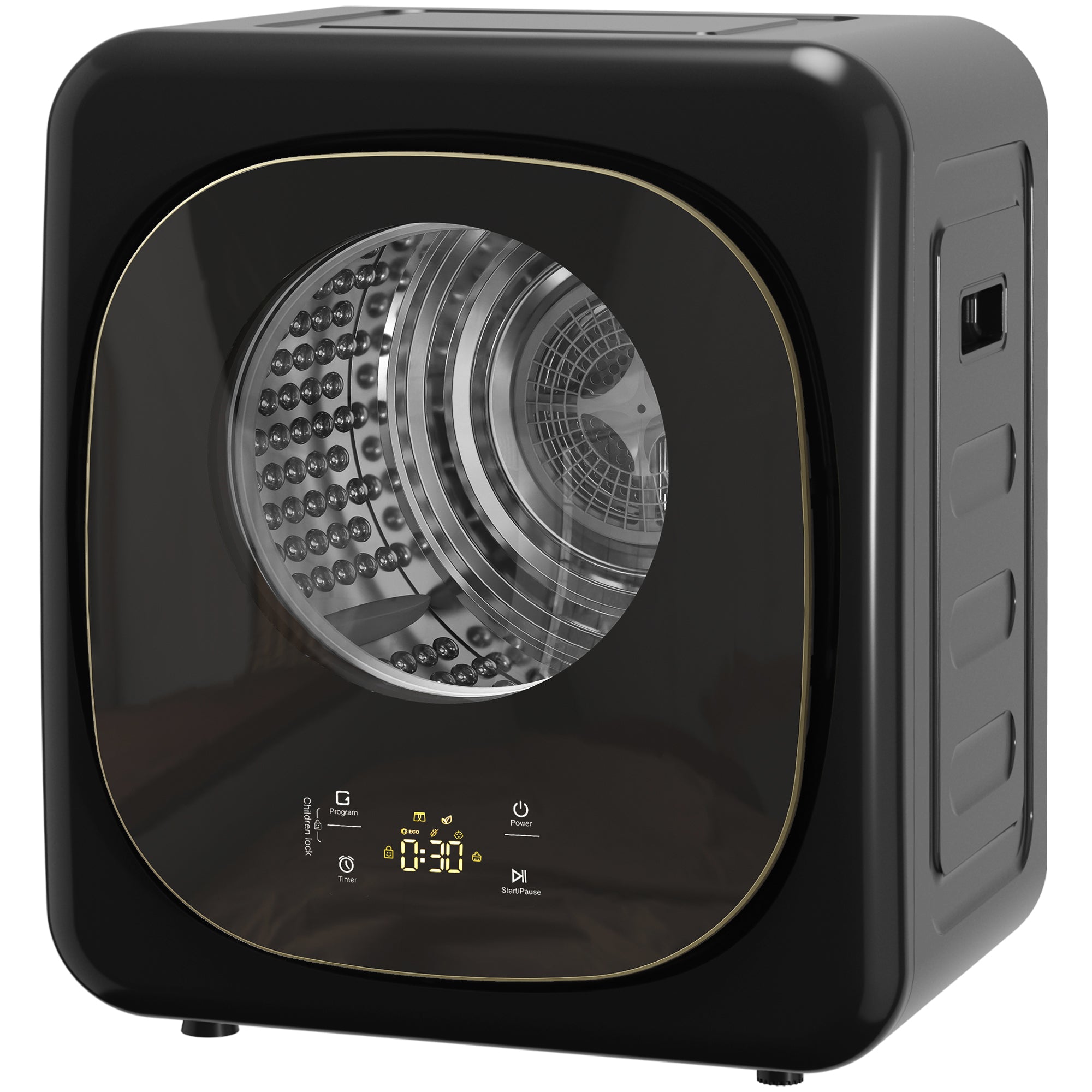 4kg Vented Tumble Dryer, 800W Compact Freestanding Front Tumble Dryer with 5 Drying Mode, Smart Sensor, Timer and Stainless Steel Tub, Wall-Mounted Portable Small Clothes Drying Machine, Black