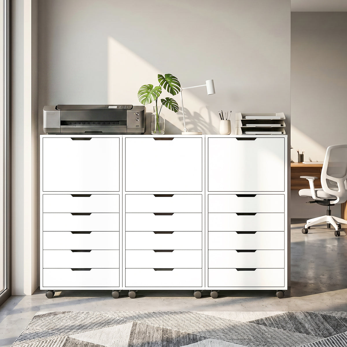 5 Drawer Vertical File Cabinet with Lockable Wheels and Soft-Close Cabinet, Mobile Filing Cabinet for Home Office, Rolling Printer Stand for A4 Letter-Size Documents, White