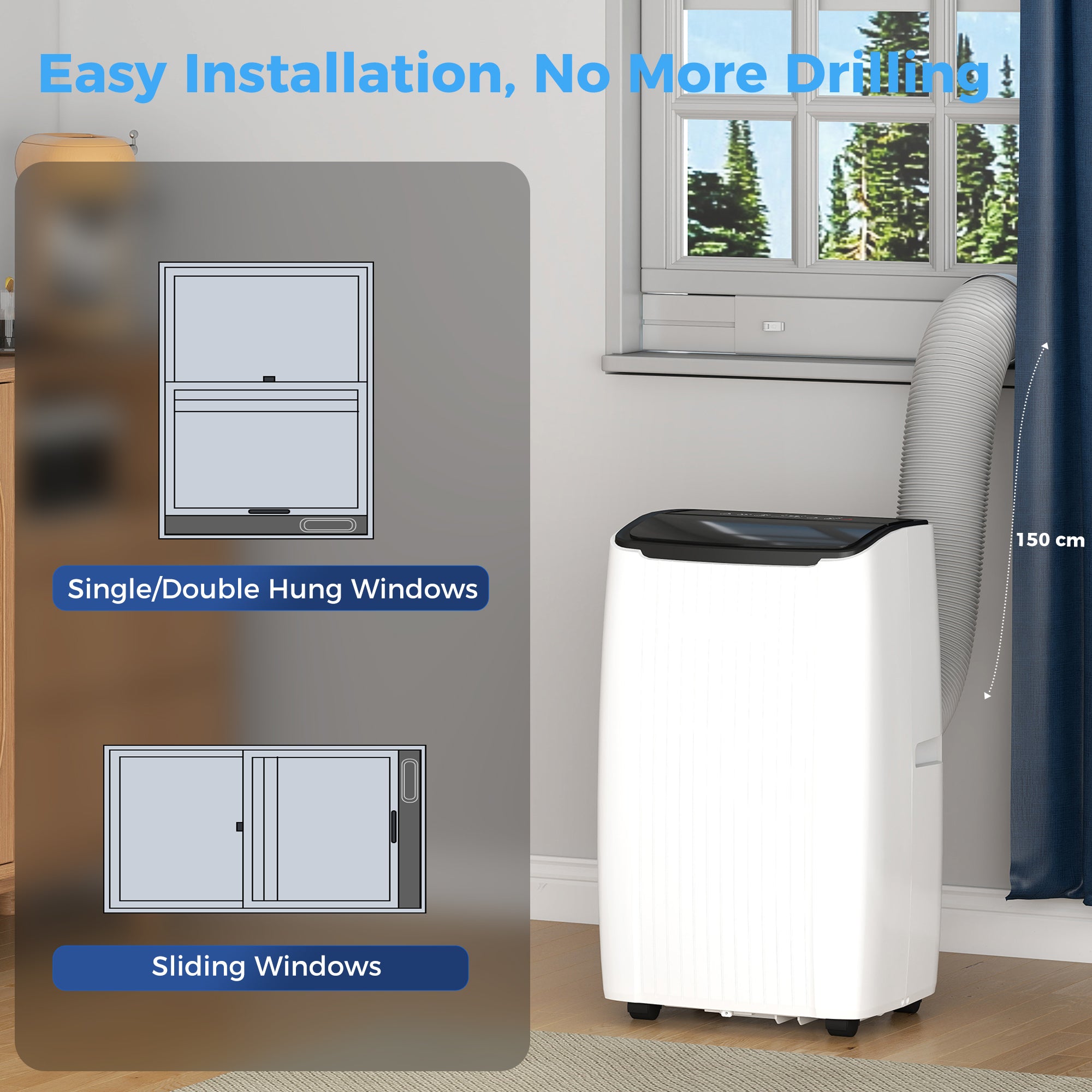 14000 BTU Portable Air Conditioner, 5-in-1 AC Unit with Cool, Heat, Dehumidifier, Fan, Sleep, WiFi Voice Control, 24H Timer, Child Lock, for Room up to 700 Sq. ft, White