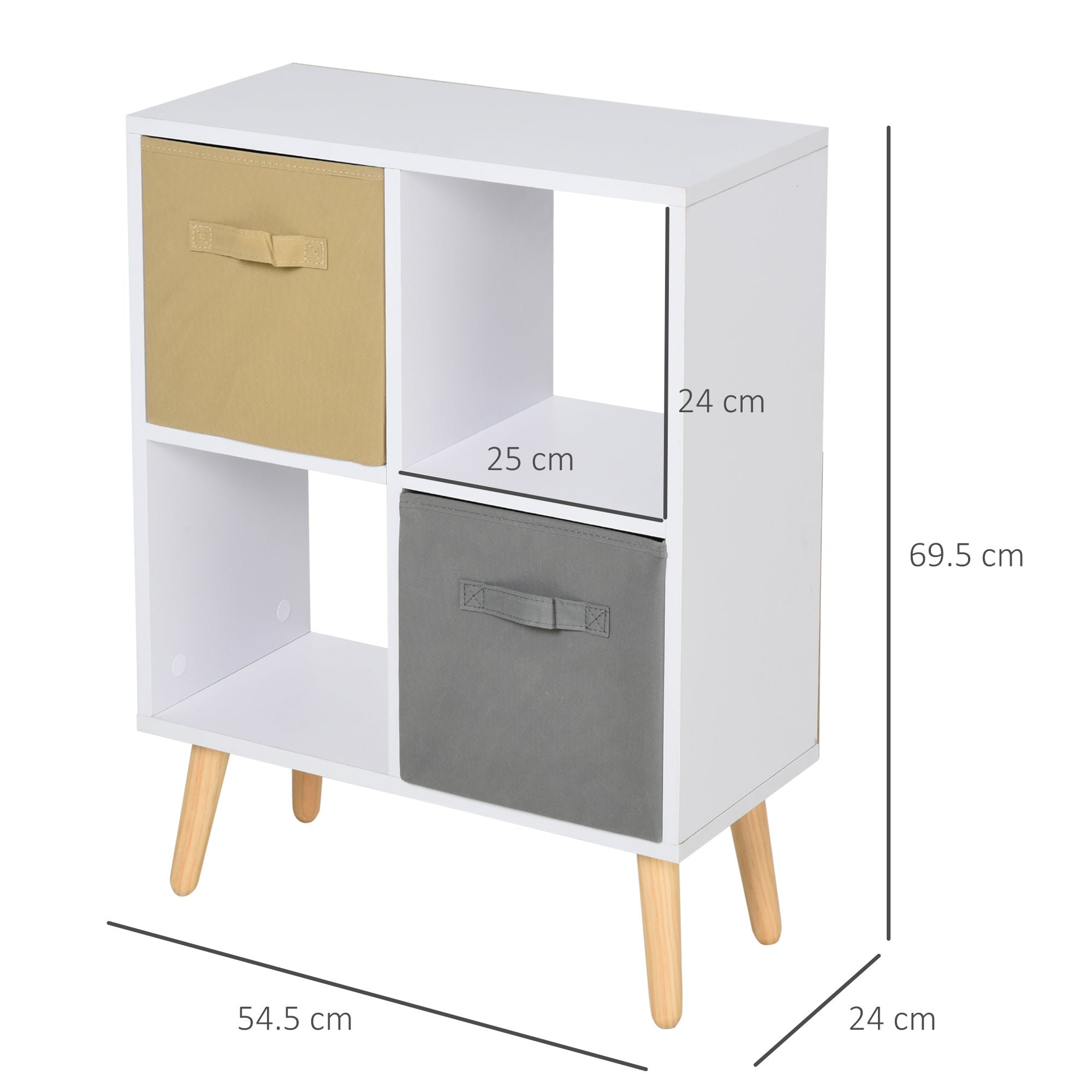 HOMCOM Freestanding 4 Cube Storage Cabinet Unit w/ 2 Fabric Drawers Handles Home Office Organisation Shelves Furniture