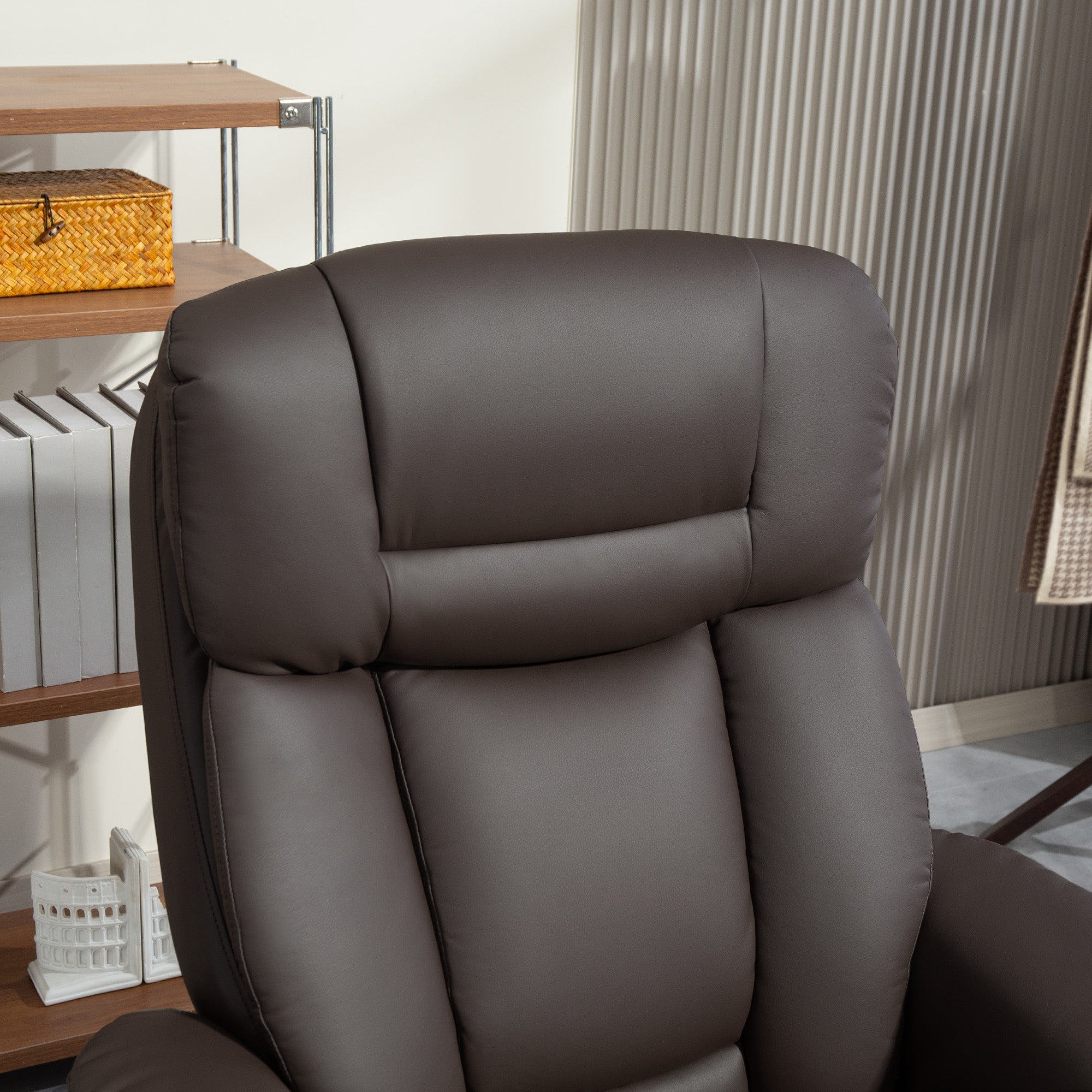 Swivel Recliner Chair with Ottoman, PU Leather Recliner with Adjustable Backrest, Footrest, Wood Base, Upholstered Reclining Chair for Living Room, Bedroom, Office, Dark Brown