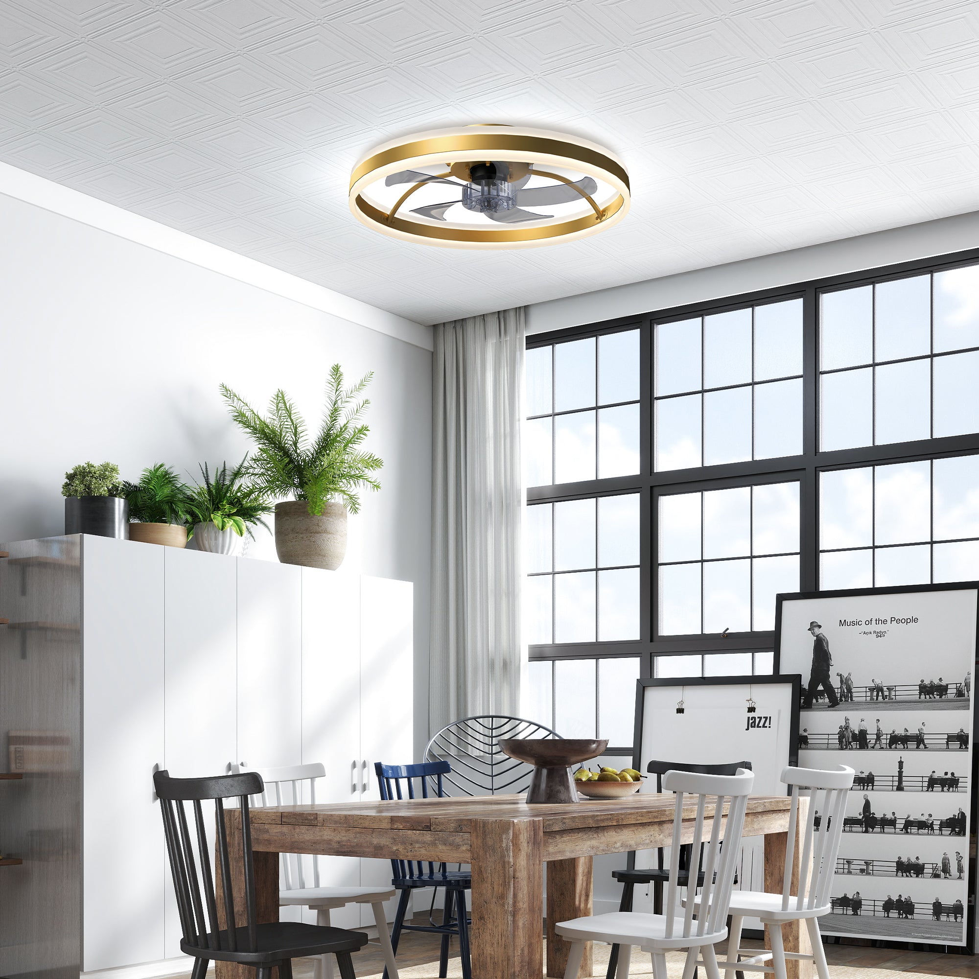 Ceiling Fans with Lights and Remote & App Control, 50 cm Modern LED Ceiling Fan Light with 3 Colour Temperatures, 6 Speed, Dimmable, Timer Quiet Reversible DC Motor, for Bedroom, Gold Tone