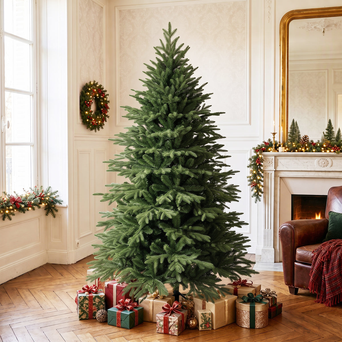 6ft Artificial Christmas Tree, Full Hinged Xmas Tree with 2081 PE & PVC Tips, Foldable Metal Base for Home Office Holiday Decoration, Green