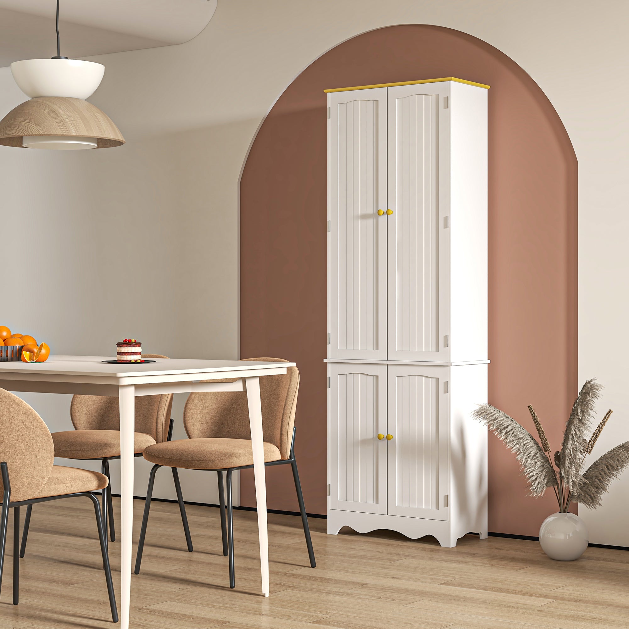 HOMCOM 72" Kitchen Pantry, Freestanding 4-Door Kitchen Cupboard, Storage Cabinet Organizer with 4 Shelves, White