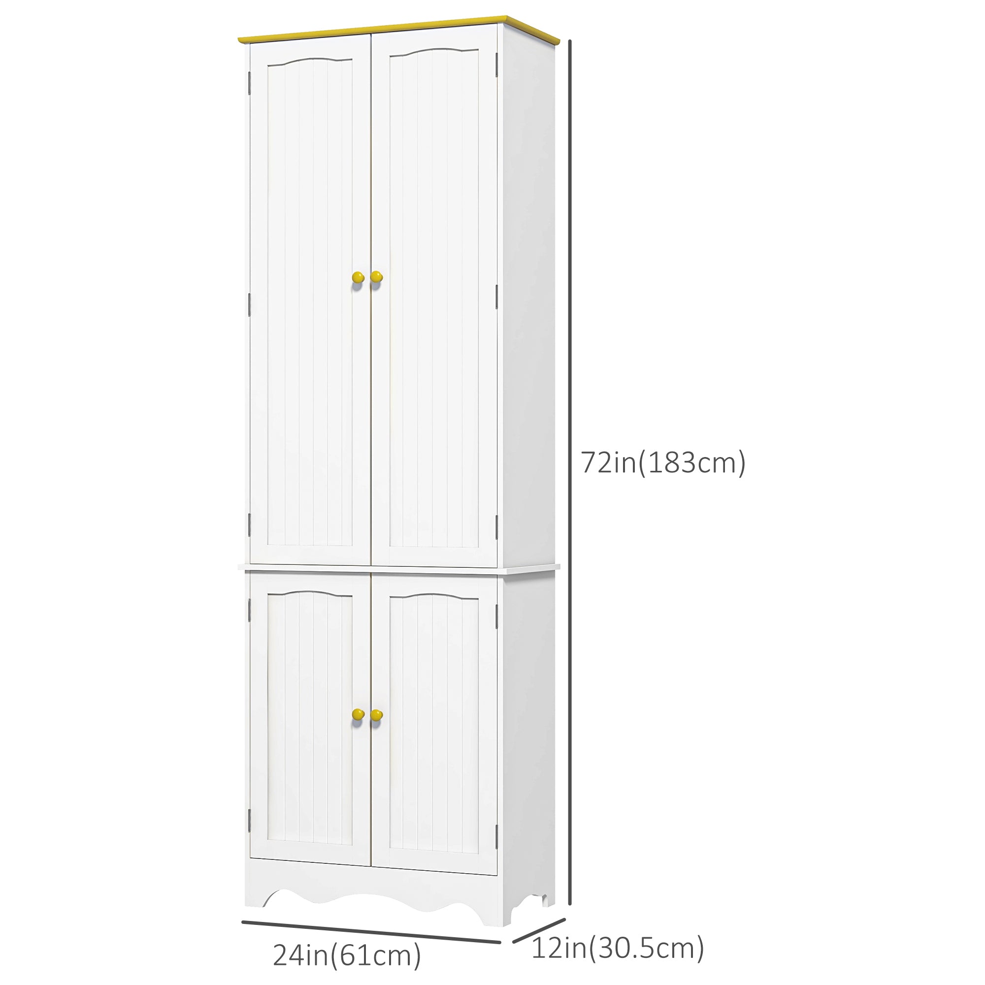 HOMCOM 72" Kitchen Pantry, Freestanding 4-Door Kitchen Cupboard, Storage Cabinet Organizer with 4 Shelves, White