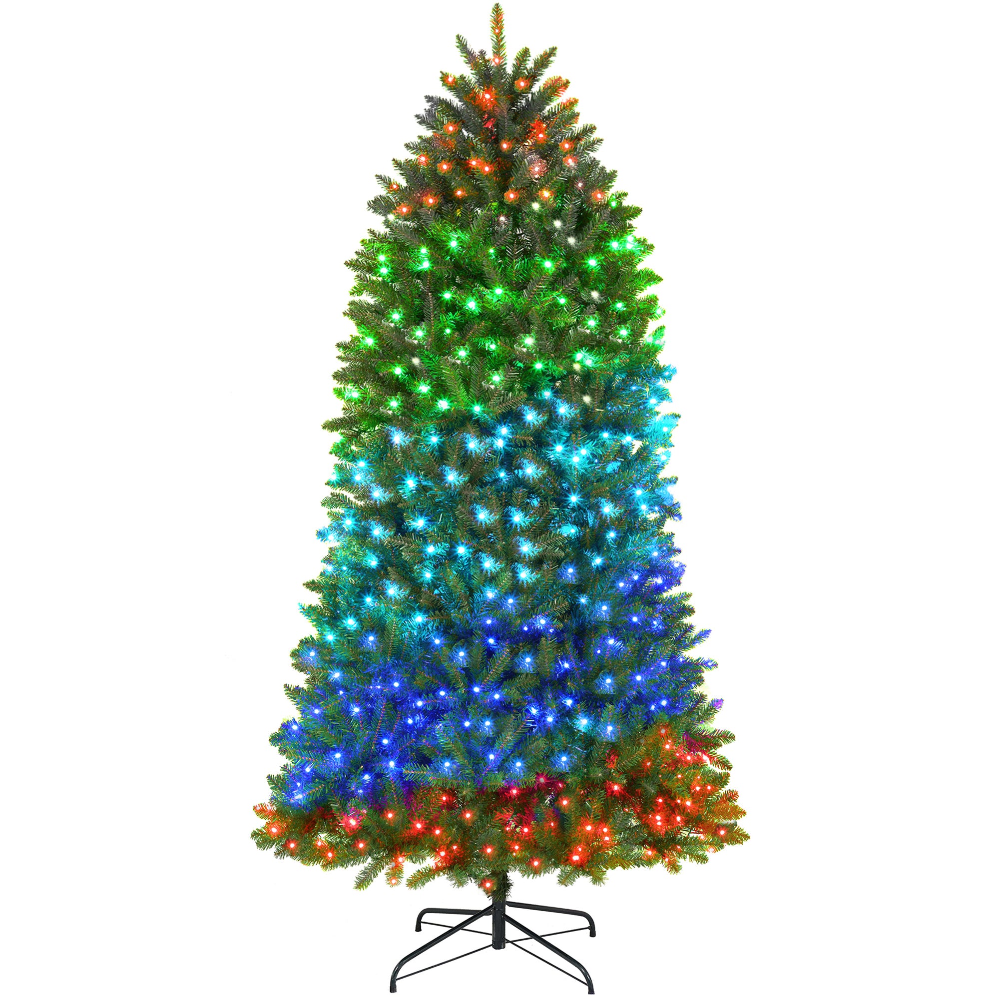 7.5ft Smart Prelit Christmas Tree with Full-Spectrum RGB Dimmable LEDs, App and Remote Control, Wide Full Hinged Xmas Tree, Easy Assembly, Artificial Holiday Decoration, Green