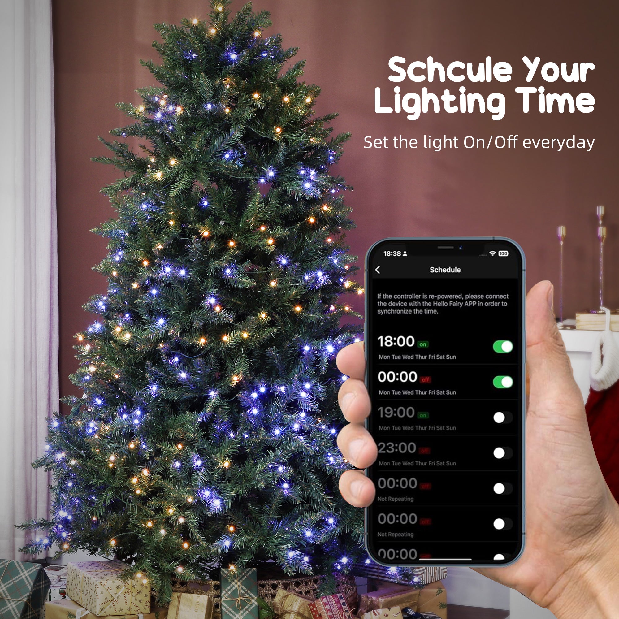 6ft Smart Prelit Christmas Tree with Full-Spectrum RGB Dimmable LEDs, App and Remote Control, Wide Full Hinged Xmas Tree, Easy Assembly, Artificial Holiday Decoration, Green