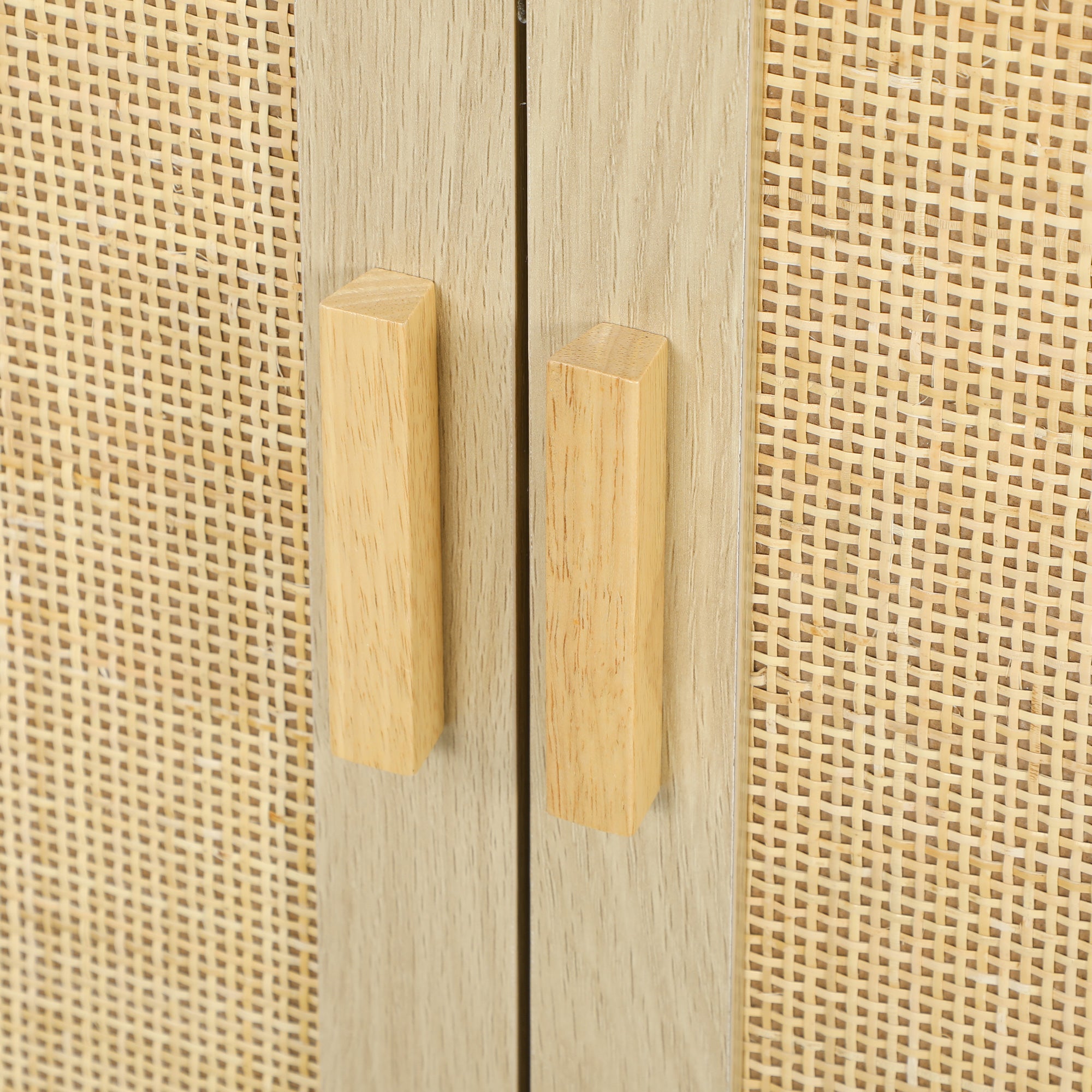 Sideboard Buffet Cabinet, 32" Boho Buffet Table, Rattan Coffee Bar Cabinet with 2 Doors and Shelves for Kitchen, Living Room, Entryway, Natural