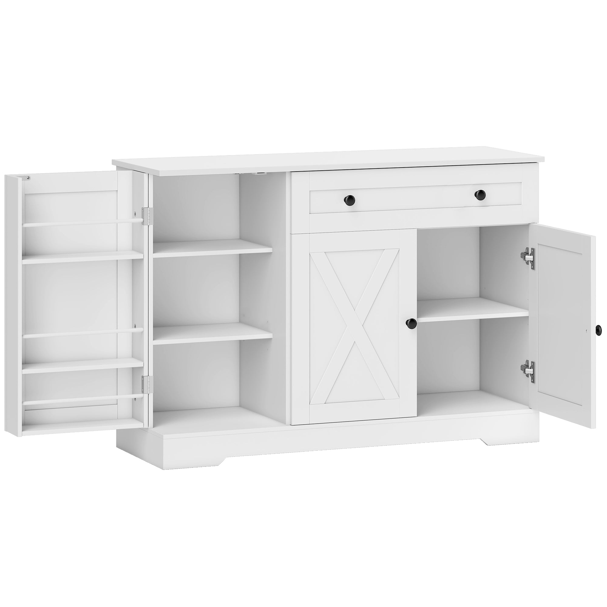 Farmhouse Sideboard Buffet Cabinet with Storage, 47" Coffee Bar Cabinet with 3 Door Shelves, Drawer, Adjustable Shelves and 3 Barn Doors, White