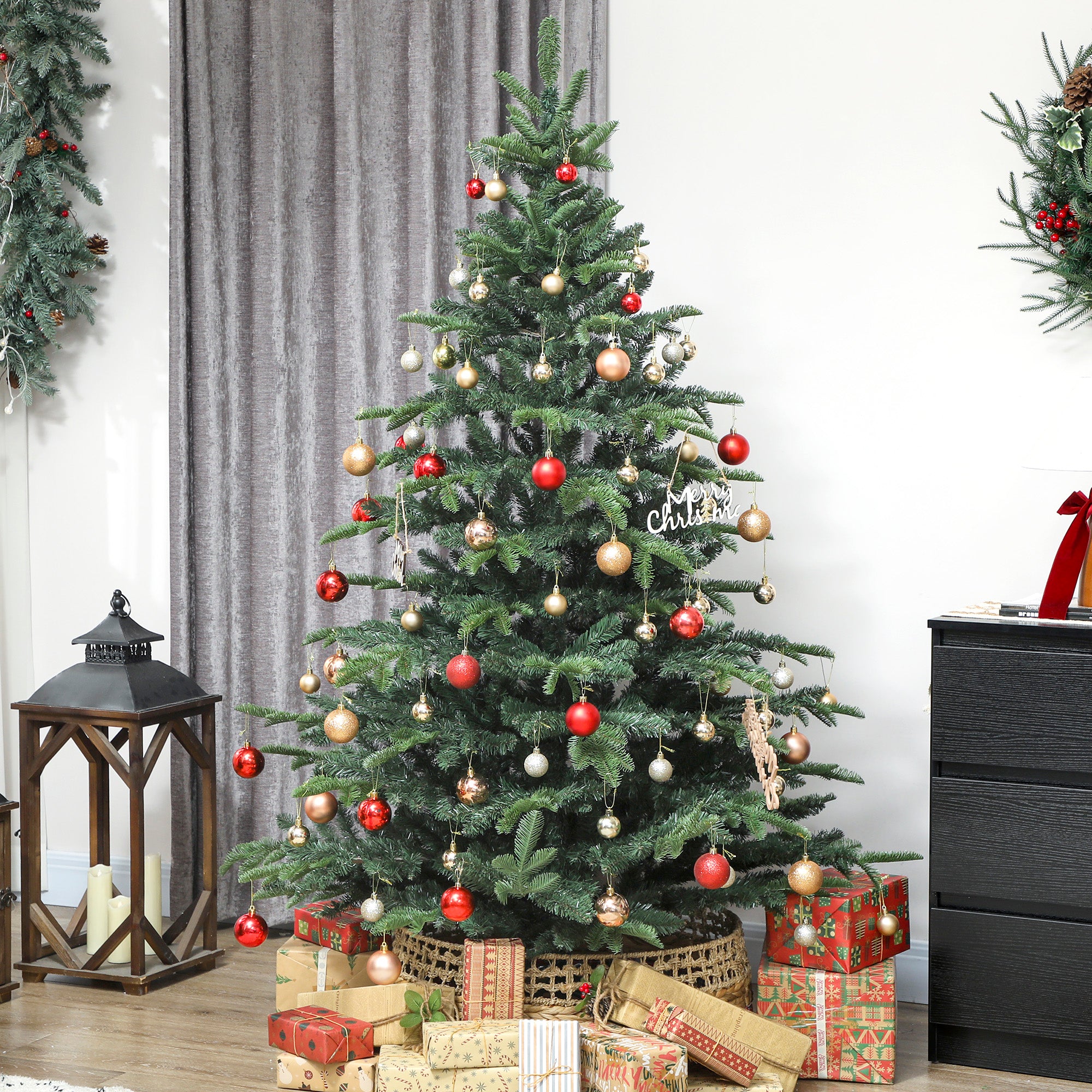 6ft Artificial Christmas Tree with Realistic Tips, Wide Shape, Hinged Xmas Tree with Foldable Metal Stand for Home Decoration, Flame-Retardant, Easy Assembly, Green