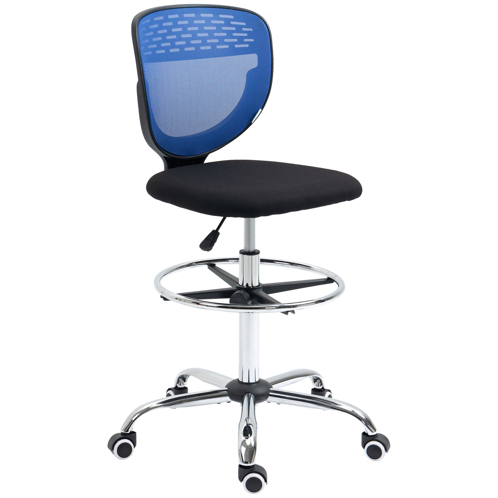 Vinsetto Drafting Chair, Swivel Office Draughtsman Chair, Mesh Standing Desk Chair with Lumbar Support, Adjustable Foot Ring, Armless, Dark Blue