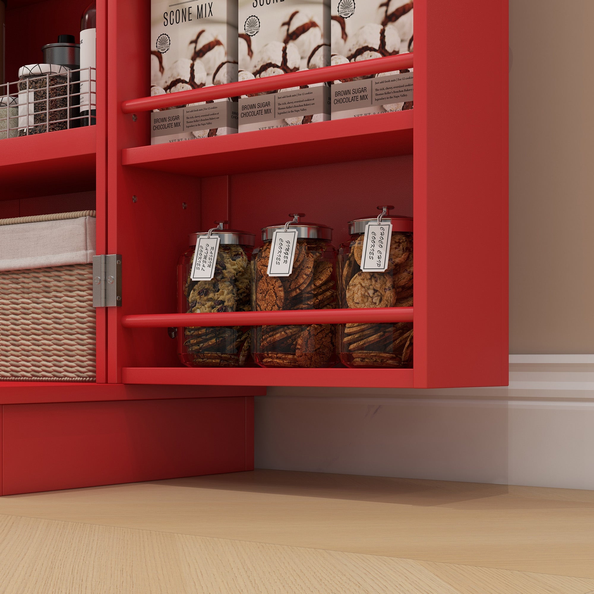 41" Kitchen Pantry Cabinet w/ 12 Door Shelves, Double Doors, 5-tier Shelving, Red - HOMCOM