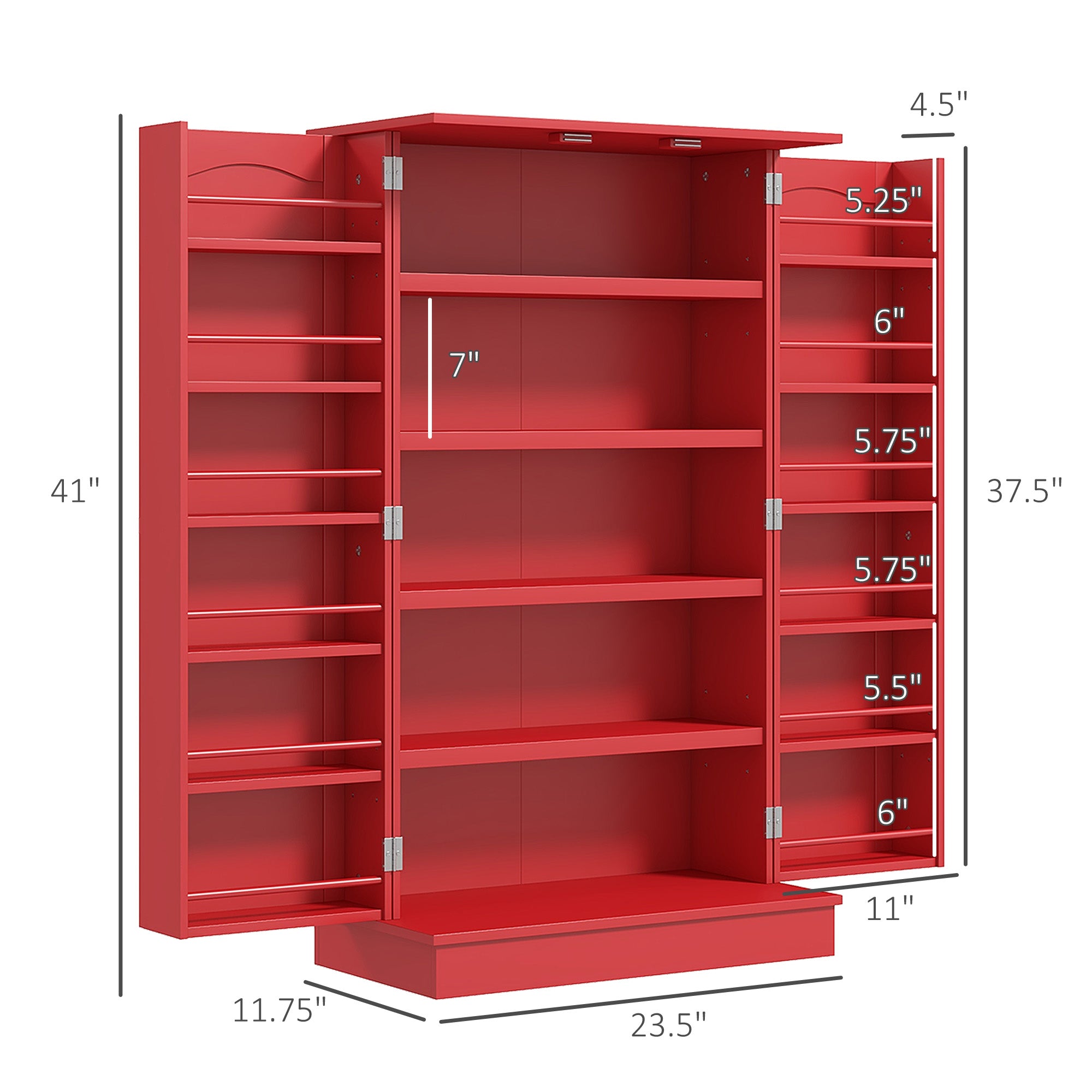 41" Kitchen Pantry Cabinet w/ 12 Door Shelves, Double Doors, 5-tier Shelving, Red - HOMCOM