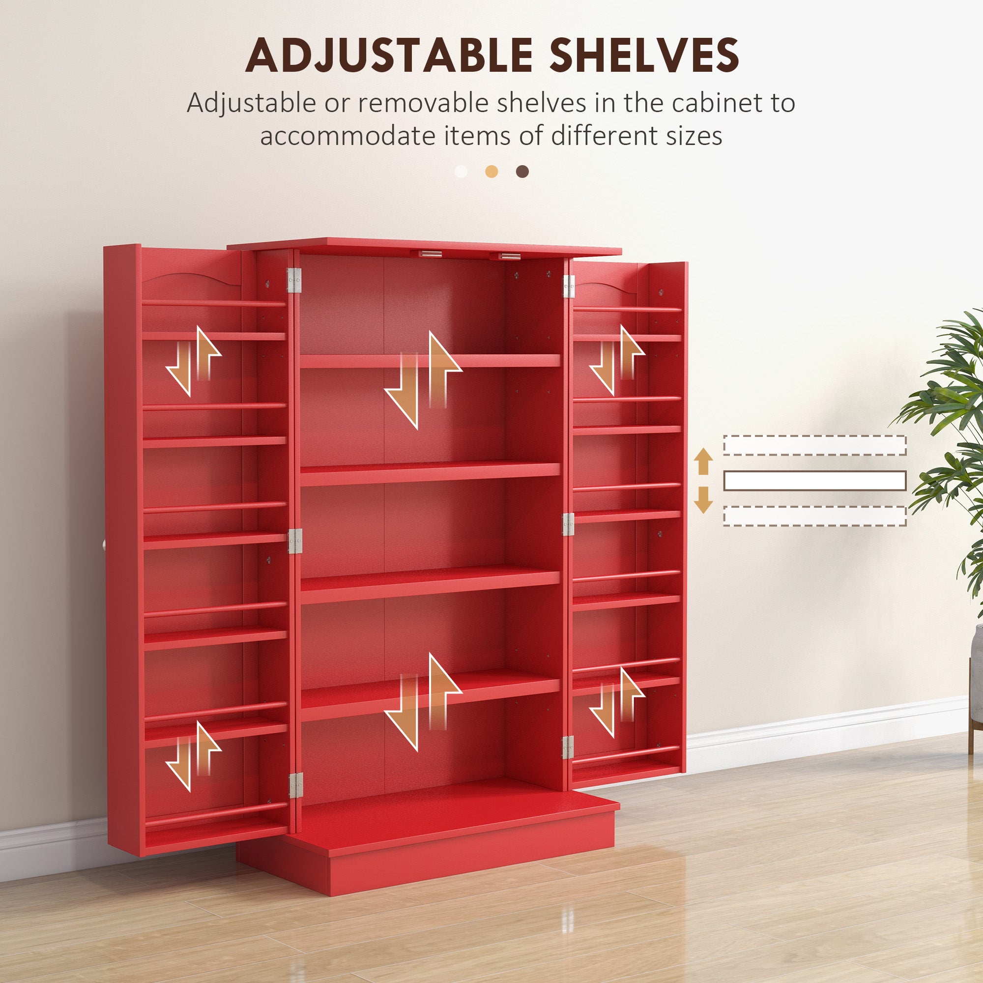 41" Kitchen Pantry Cabinet w/ 12 Door Shelves, Double Doors, 5-tier Shelving, Red - HOMCOM