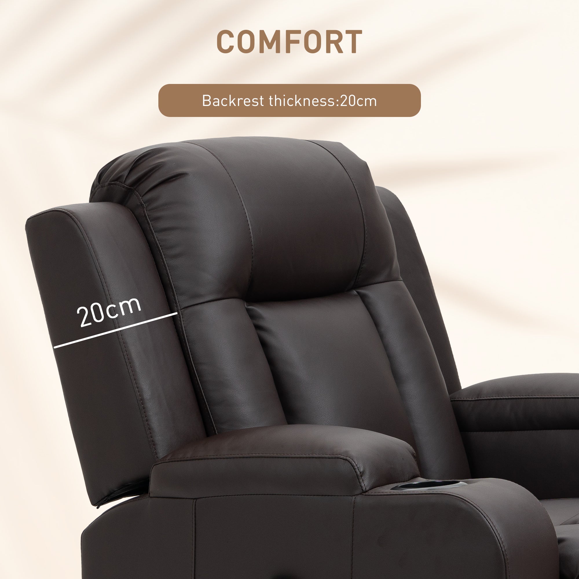 HOMCOM Massage Recliner Chair for Living Room with 8 Vibration, Overstuffed PU Leather Manual Reclining Chair with Wide Seat, Cup Holders, 360° Swivel, Rocking, Brown