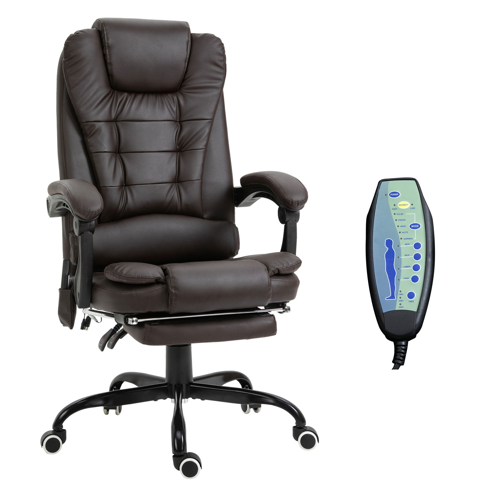7-Point Massage Office Chair w/ Lumbar Support, Footrest & Adjustable Height, Brown