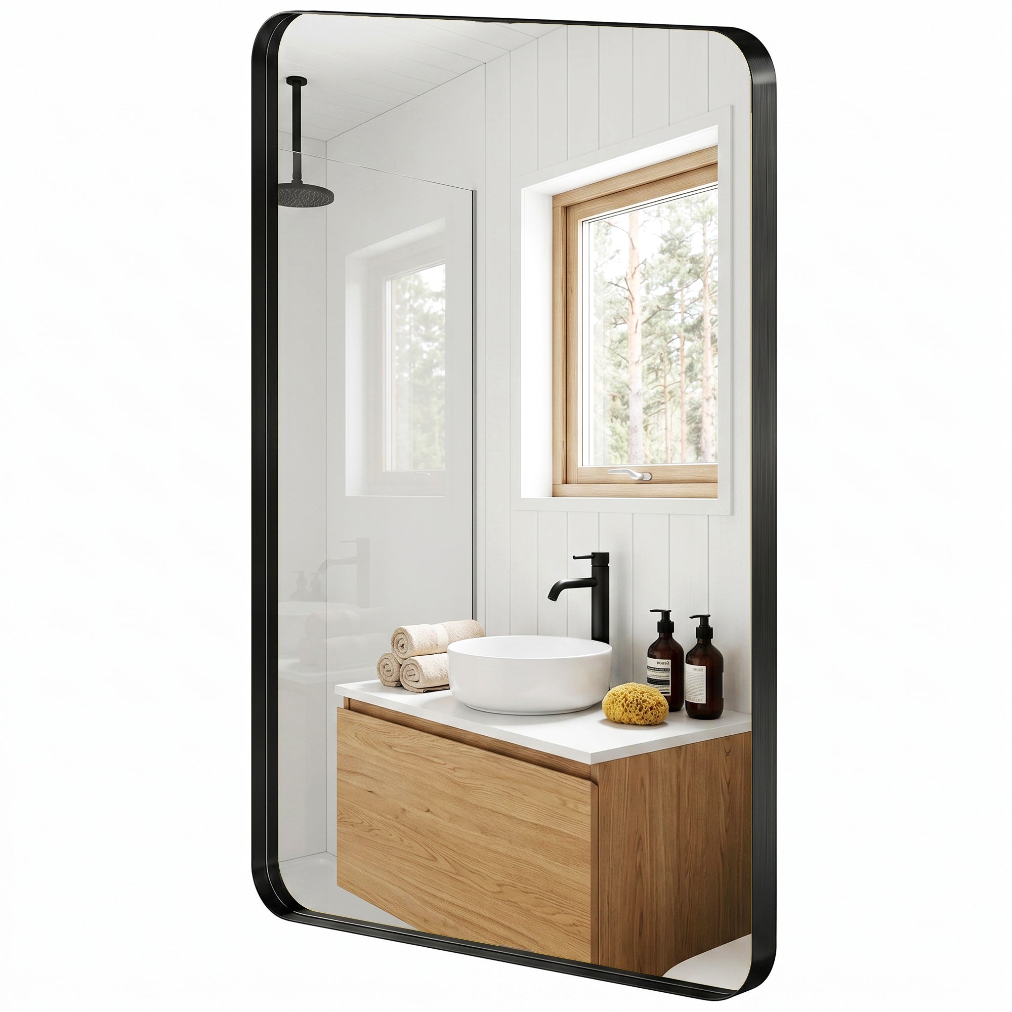 Rectangular Wall Mirror, 90 x 60 cm Wall Mounted Bathroom Mirror with Aluminium Alloy Frame and Tempered Glass for Hallway, Living Room, Bedroom, Black