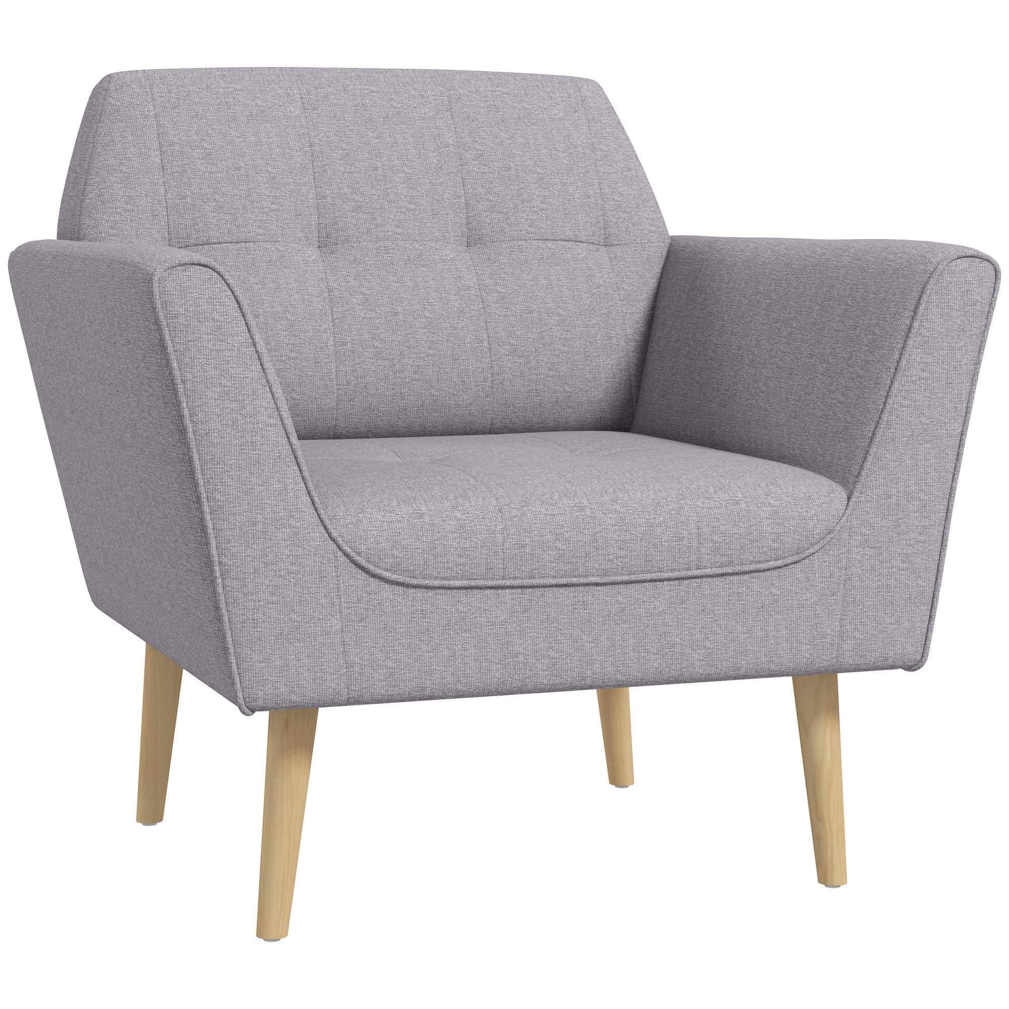 HOMCOM Modern Accent Chair, Upholstered Tufted Armchair with Rubber Wood Legs, Fabric Club Chair for Living Room and Bedroom, Grey