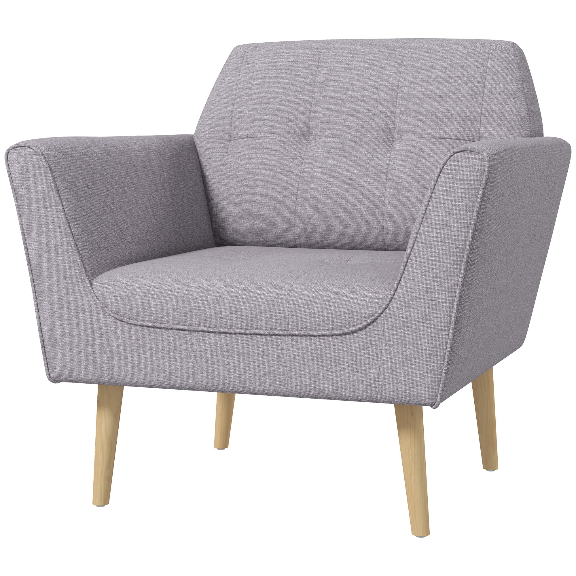 HOMCOM Modern Accent Chair, Upholstered Tufted Armchair with Rubber Wood Legs, Fabric Club Chair for Living Room and Bedroom, Grey