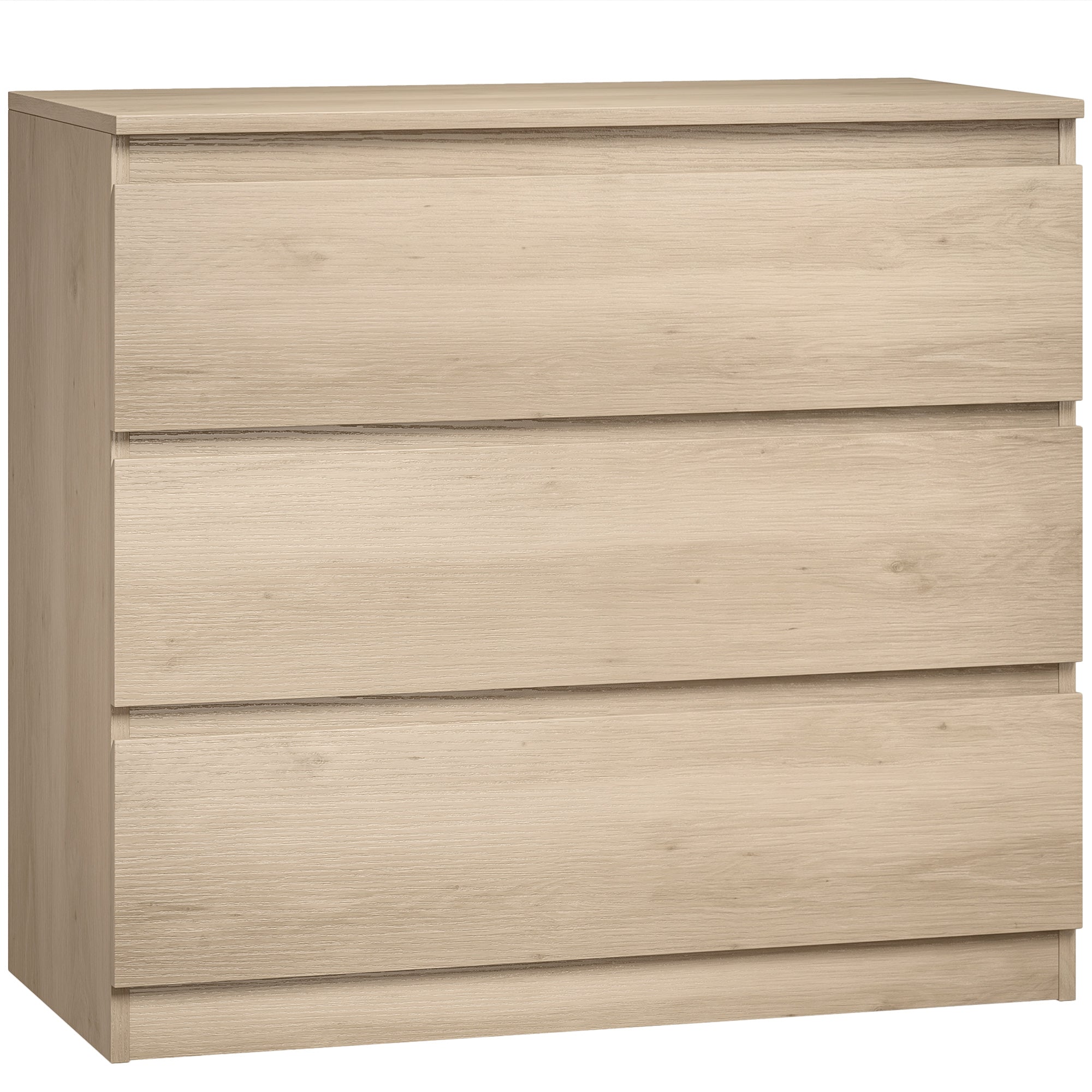 Chest of Drawers, 3-Drawer Storage Organiser Unit for Bedroom, Living Room, 80 x 39 x 73cm, Oak