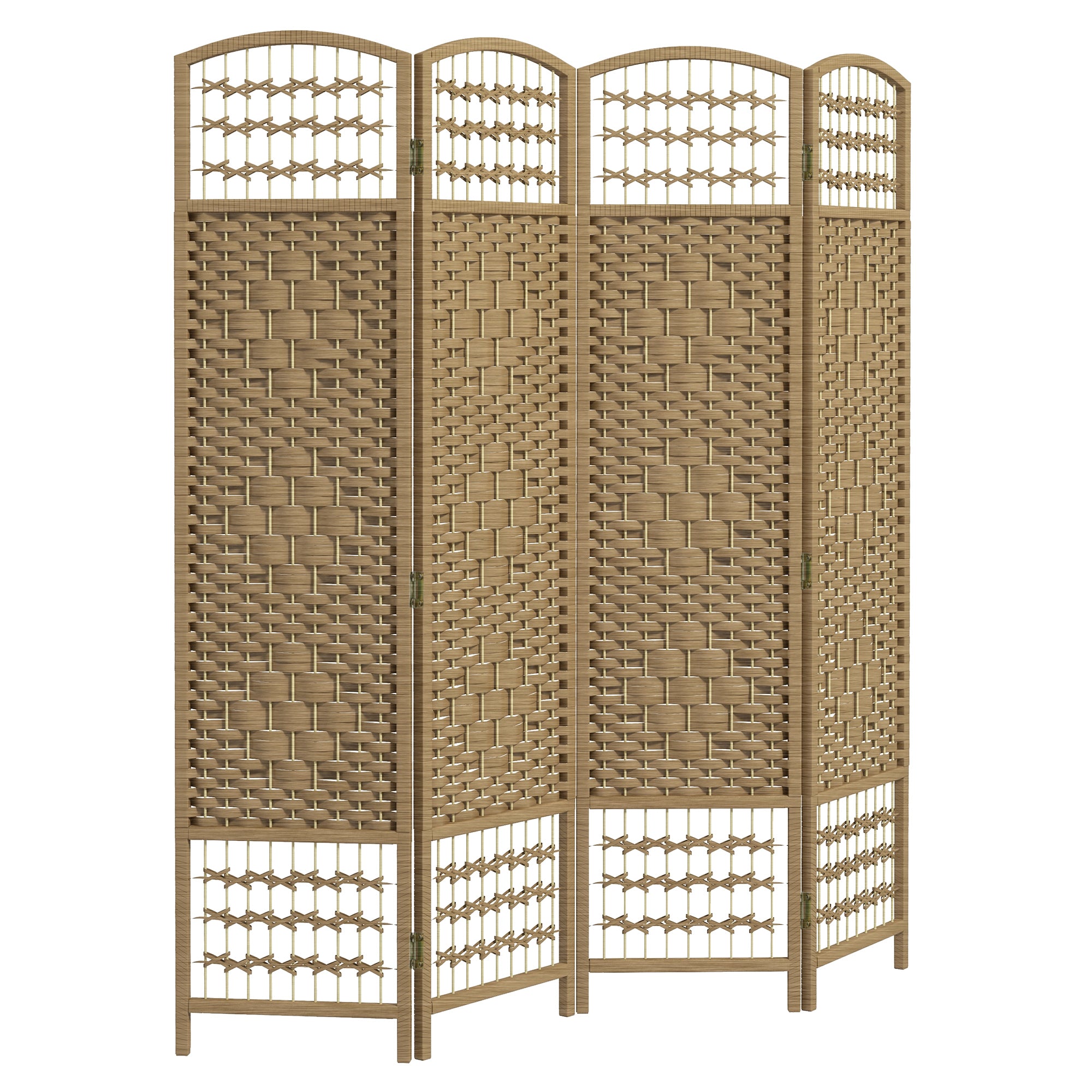 4 Panel Folding Room Divider, Portable Privacy Screen, Wave Fiber, Natural