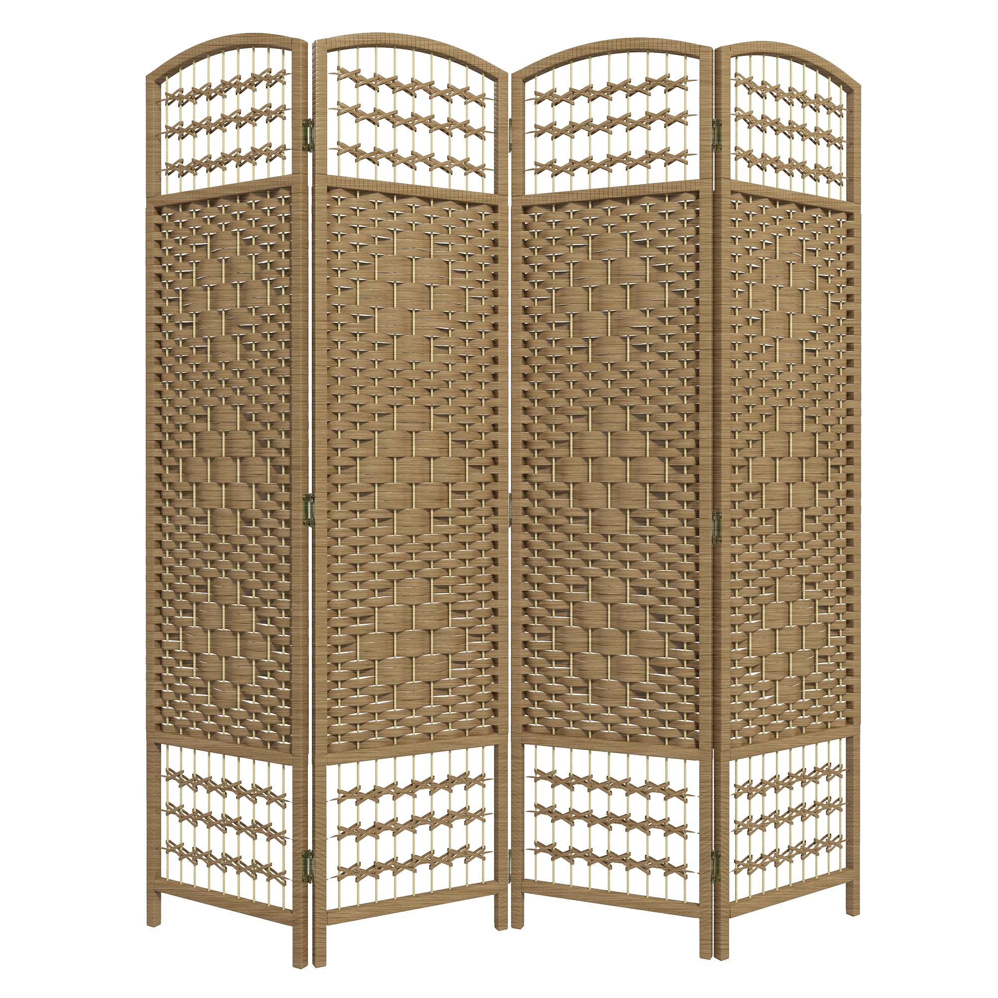 4 Panel Folding Room Divider, Portable Privacy Screen, Wave Fiber, Natural