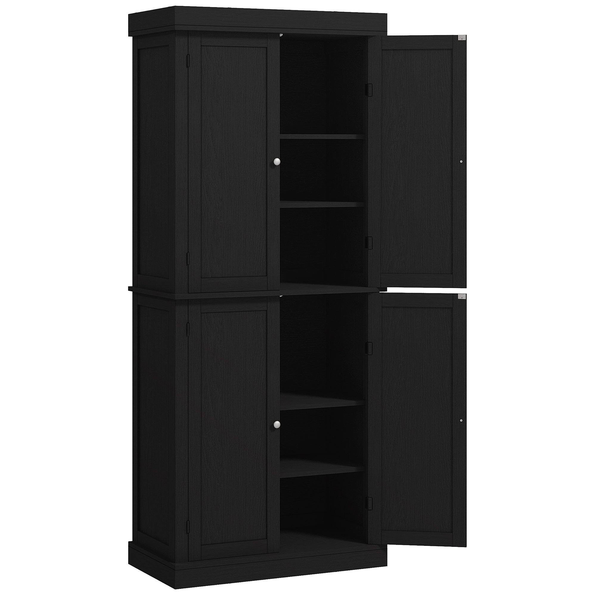 72" Freestanding Kitchen Pantry Storage Cabinet w/ Doors and Shelves, Black Wood Grain
