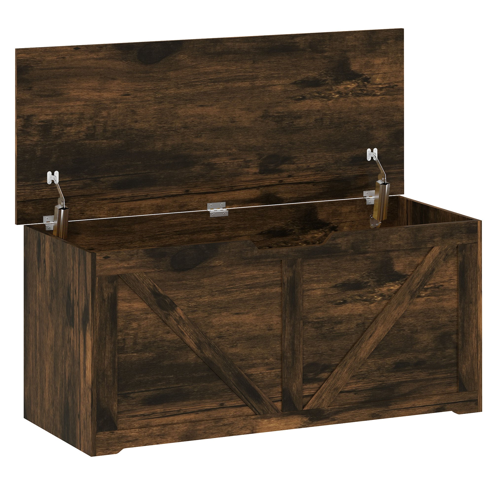 127L Storage Chest, Shoe Storage Trunk Bench Box with 2 Safety Hinges and U-shaped Cut-out Pull, Blanket Box Ottoman for Bedroom, Living Room, Entryway, 100 x 40 x 45 cm, Rustic Brown