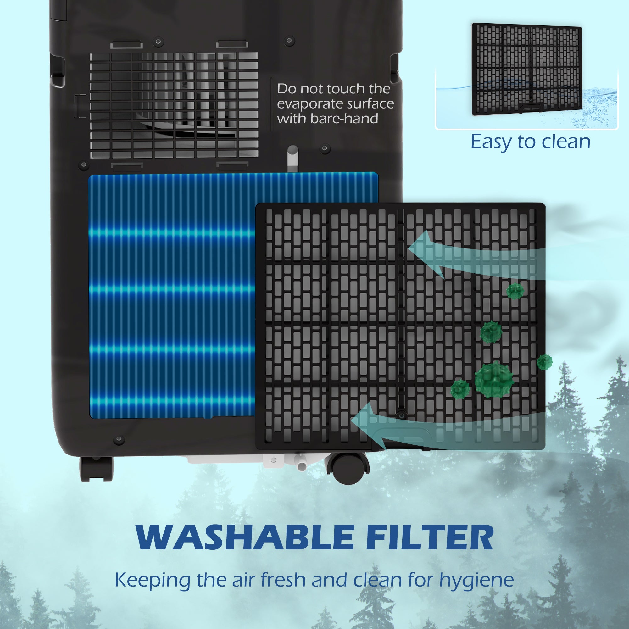 8,000 BTU Portable Air Conditioner, 345 Sq. Ft., Dehumidifier, Auto Sleep, 24H Timer, Black