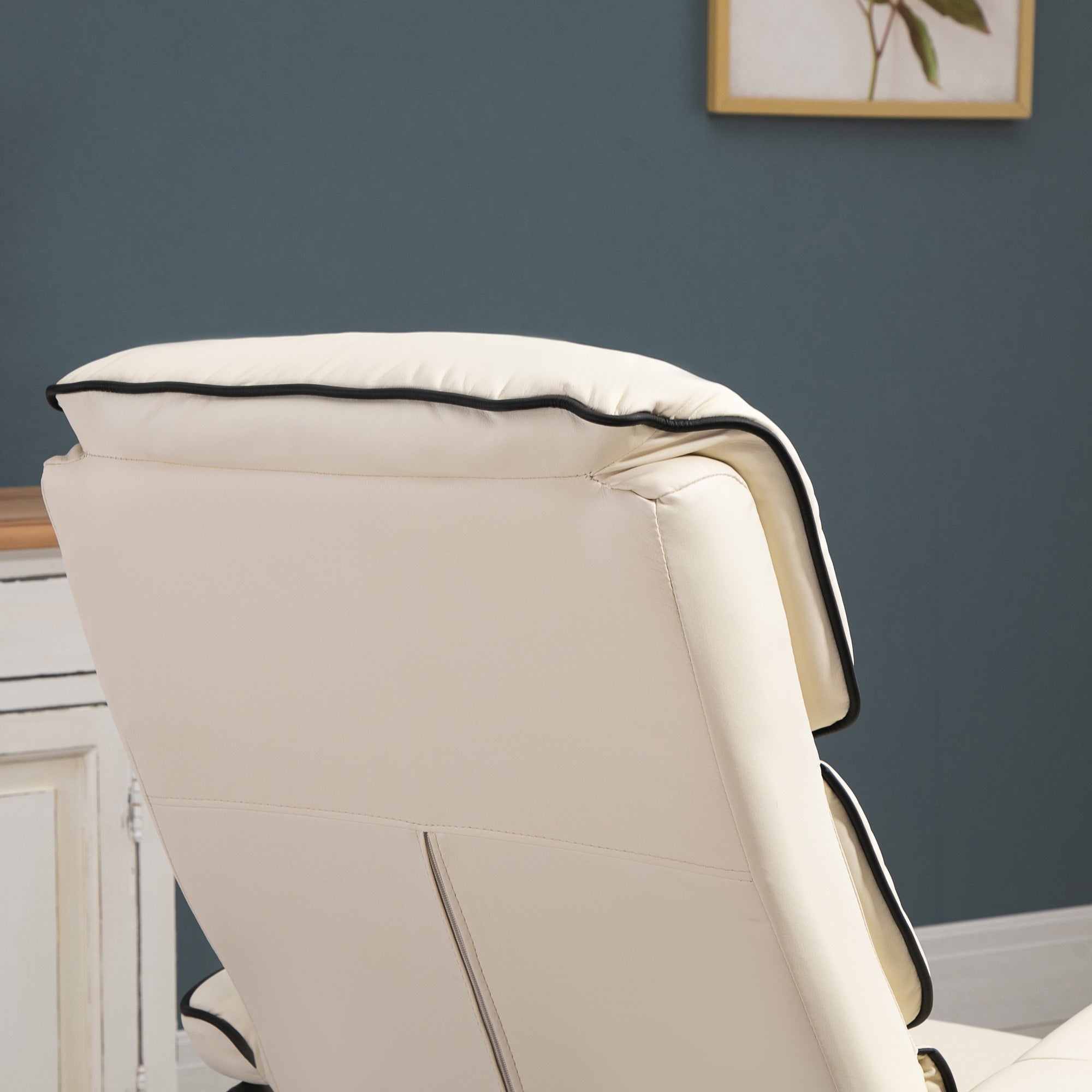 PU Leather High Back Recliner Armchair w/ Padded Ottoman Cream White