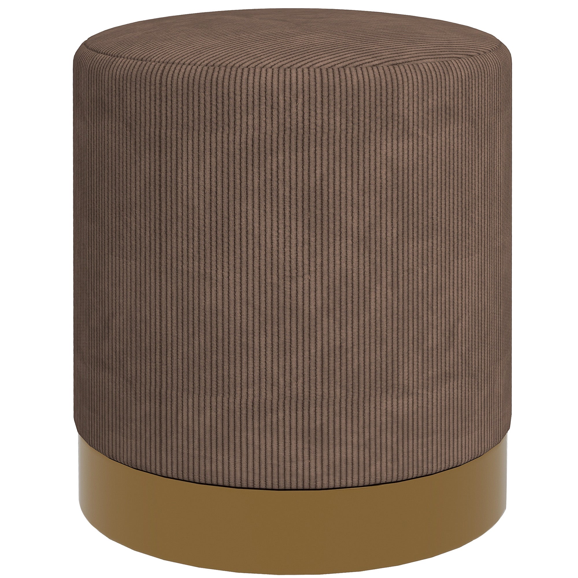 HOMCOM Modern Round Footstool, Corduroy Fabric Upholstered Foot Stool with Padded Seat for Living Room, Entryway, Light Brown